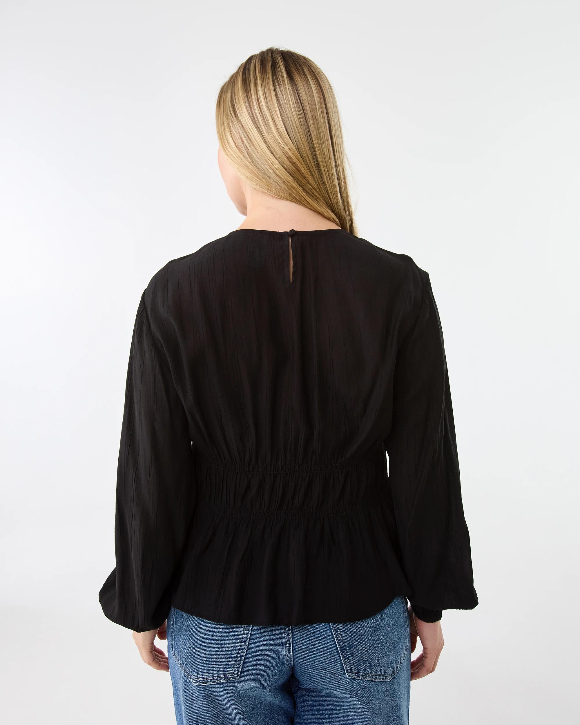 3 Long Sleeve Shirred Detail Top Black, 3 of 8