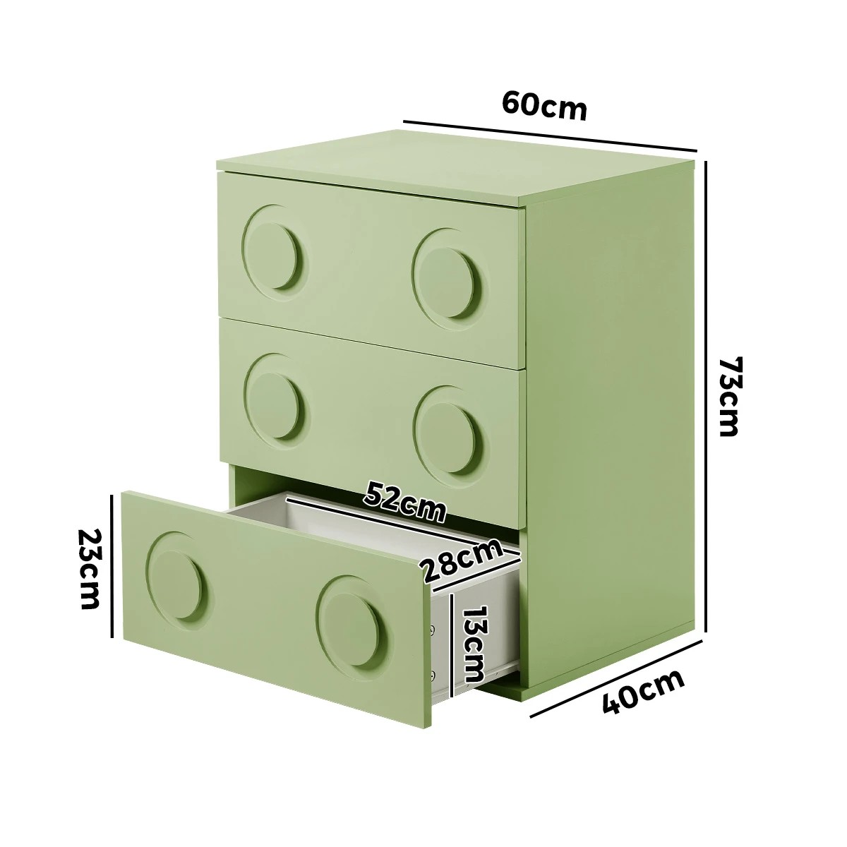 2 Oikiture 3 Chest of Drawers Spacious Cabinet Bedroom Dresser Nightstand - Green, 2 of 9
