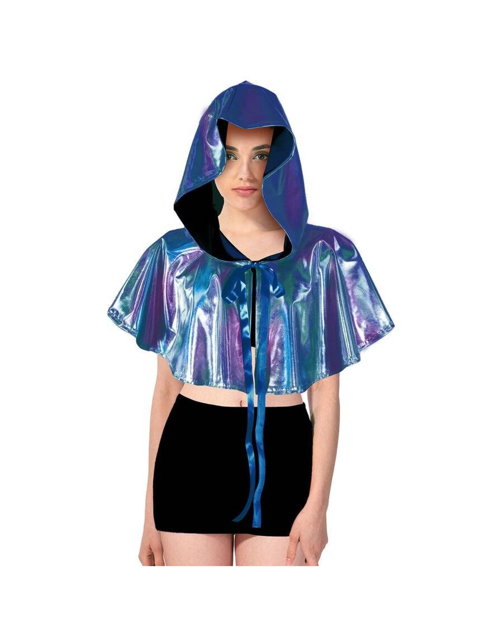 1 BR Costumes Iridescent Metallic Mini Hooded Cape for Halloween or Costume Parties, 1 of 2