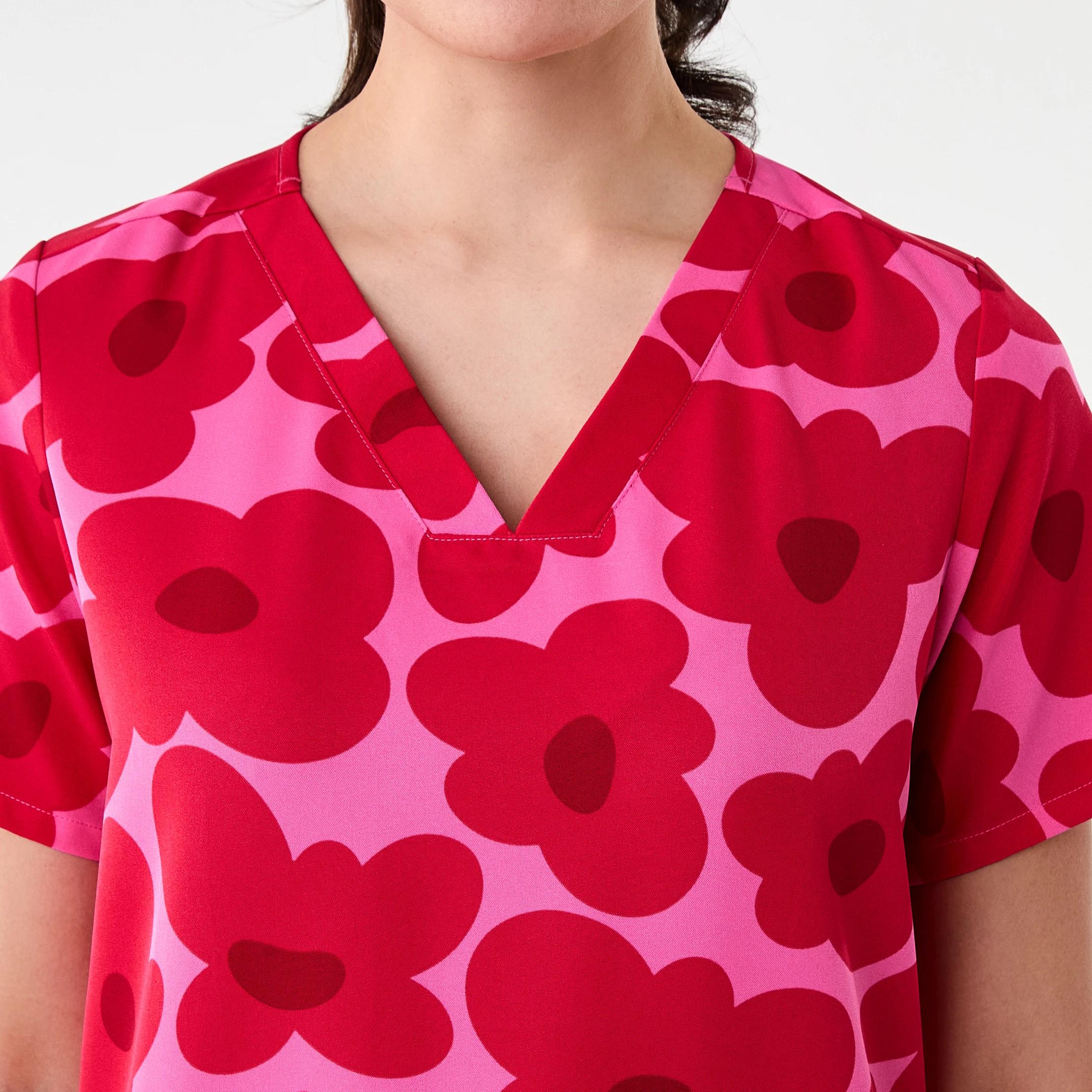 5 Womens Short Sleeve Print Scrub Top Pnk Flower, 5 of 7