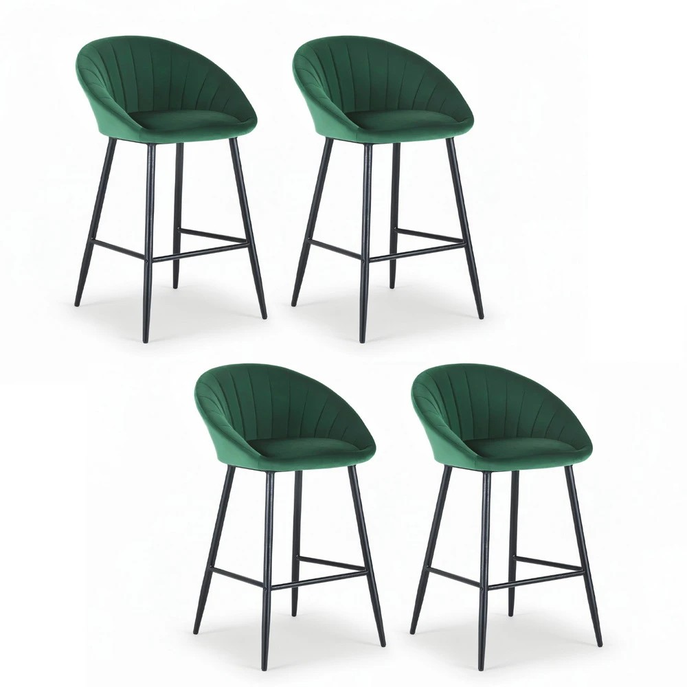 1 Artiss 4x Bar Stools Kitchen Dining Chair Counter Stool Tub Velvet Metal - Green, 1 of 6