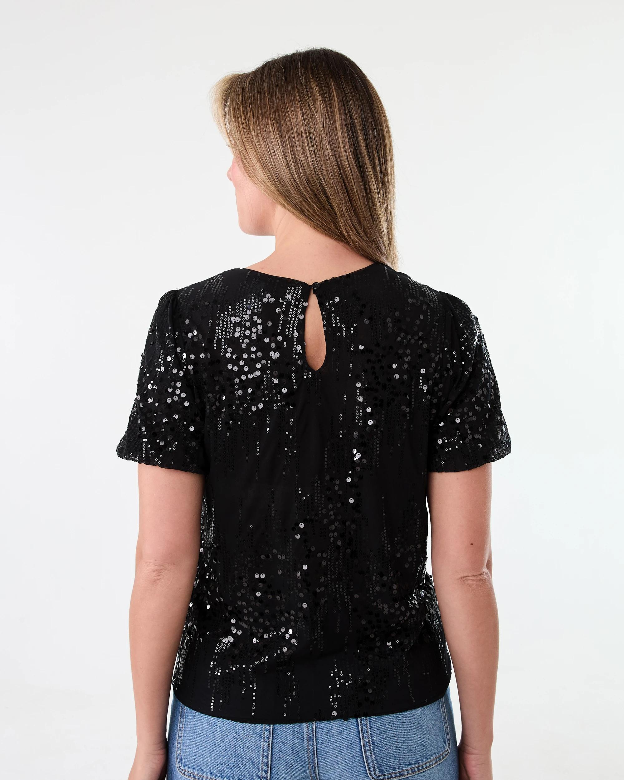 3 Short Sleeve Sequin Top Black, 3 of 6