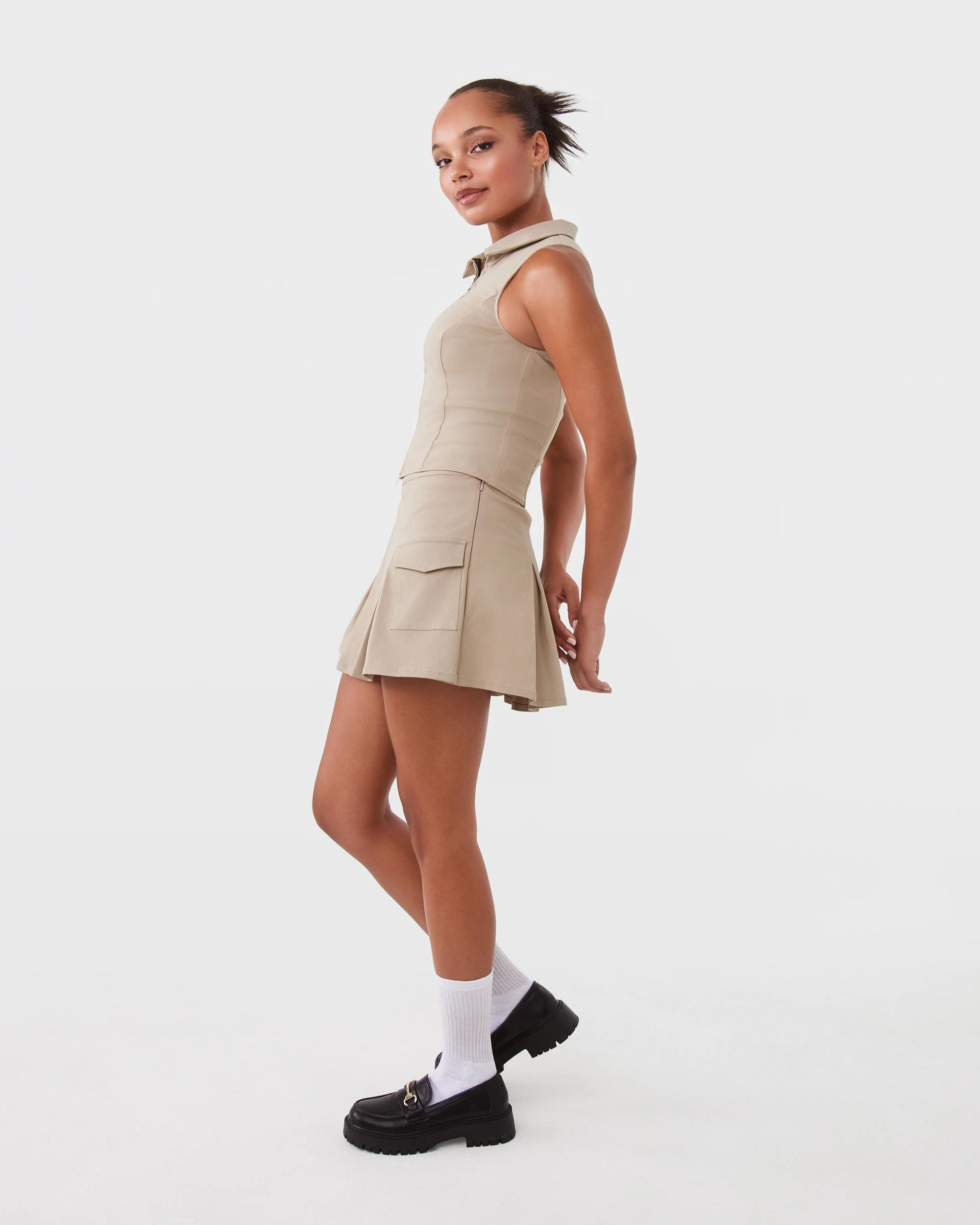 5 Youth Sleeveless Collared Zip Up Top Tan, 5 of 10