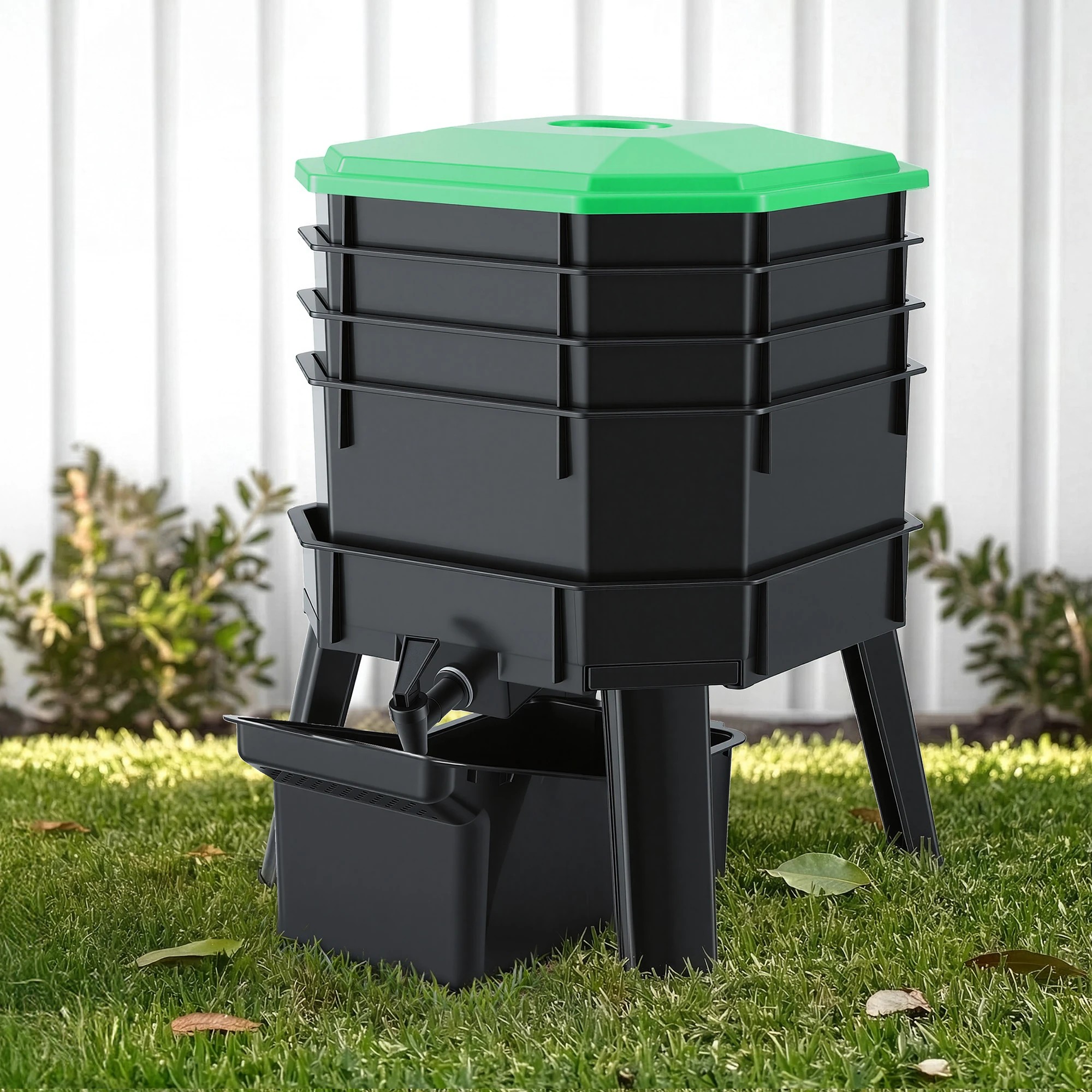 4 Gardeon Compost Bin 4-Tray Stackable Worm Farm Composter with Liquid Fertiliser Tap - Black, 4 of 4