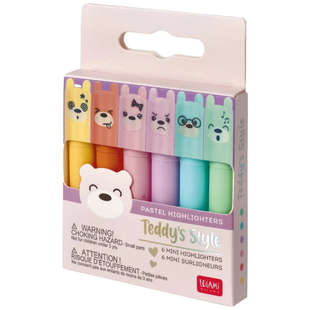 1 Legami Teddy's Style Mini Highlighters 6 Pack, 1 of 7