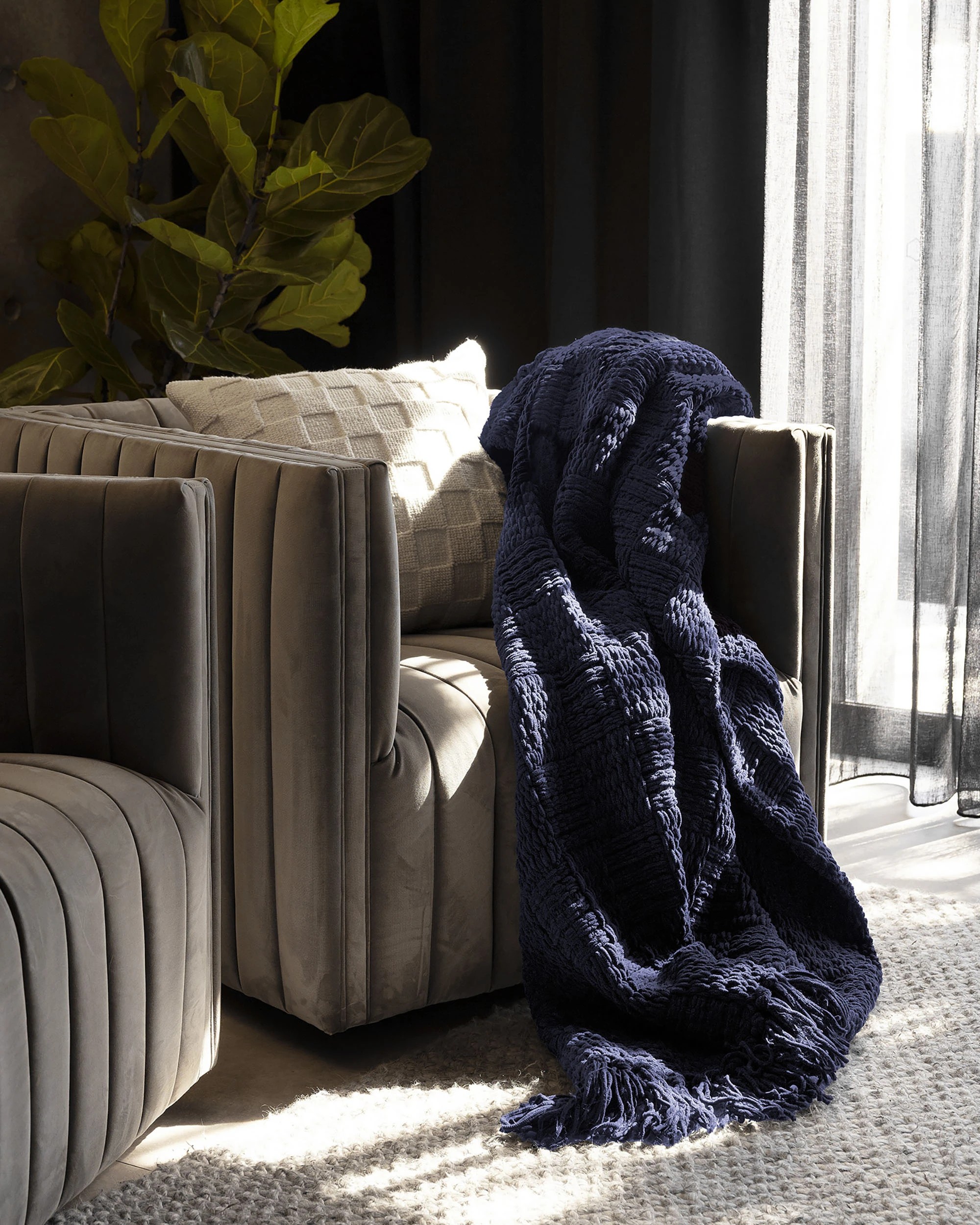 1 Bambury Asha Soft Chenille Throw Navy - Blue, 1 of 4