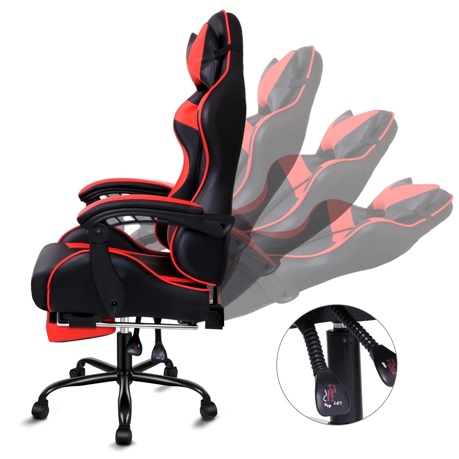 5 Alfordson Gaming Chair Office Massage Computer Racing Seat PU Leather - Red, 5 of 10