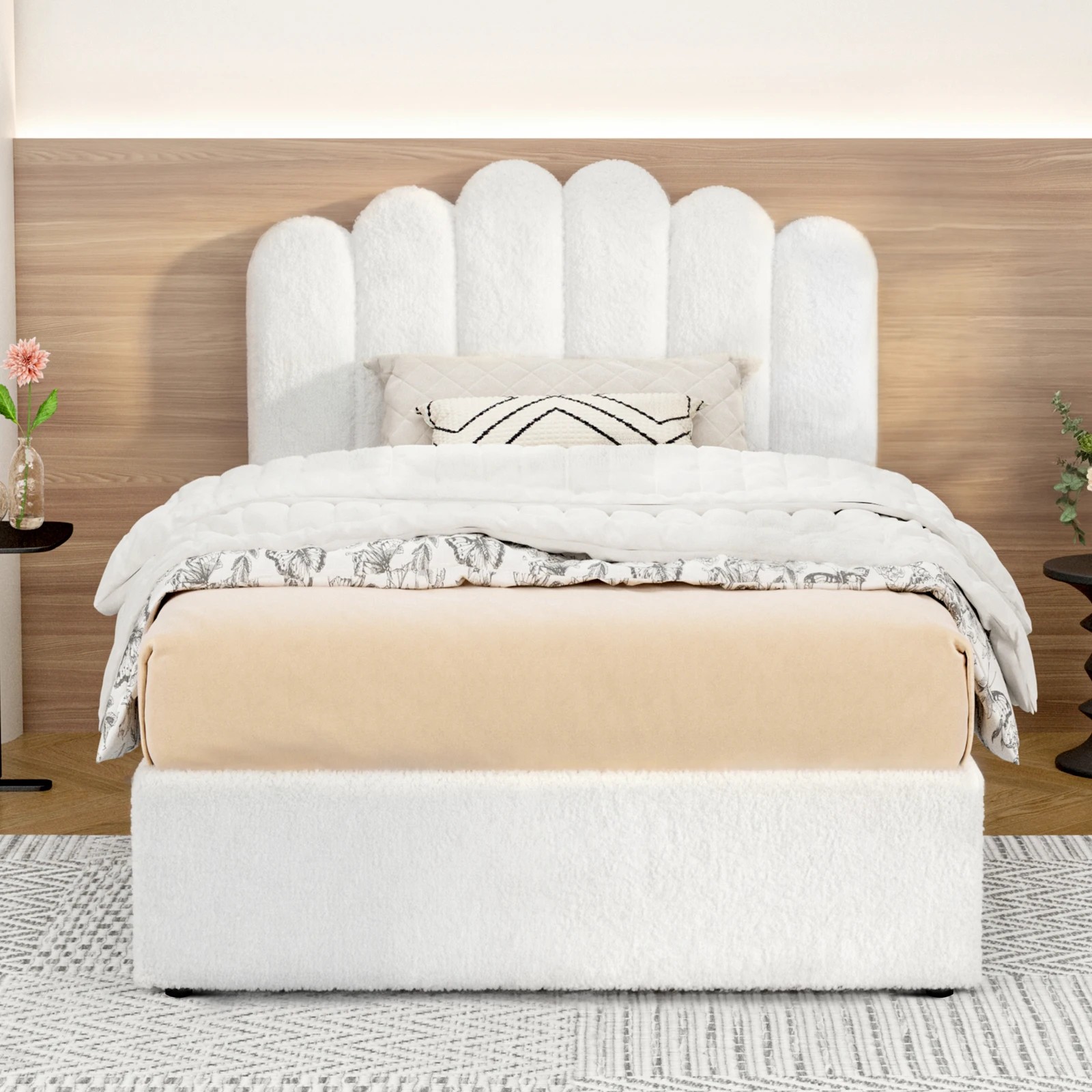 3 Alfordson Bed Frame King Single Gas Lift Storage Base Wooden Boucle Mutis - White, 3 of 10
