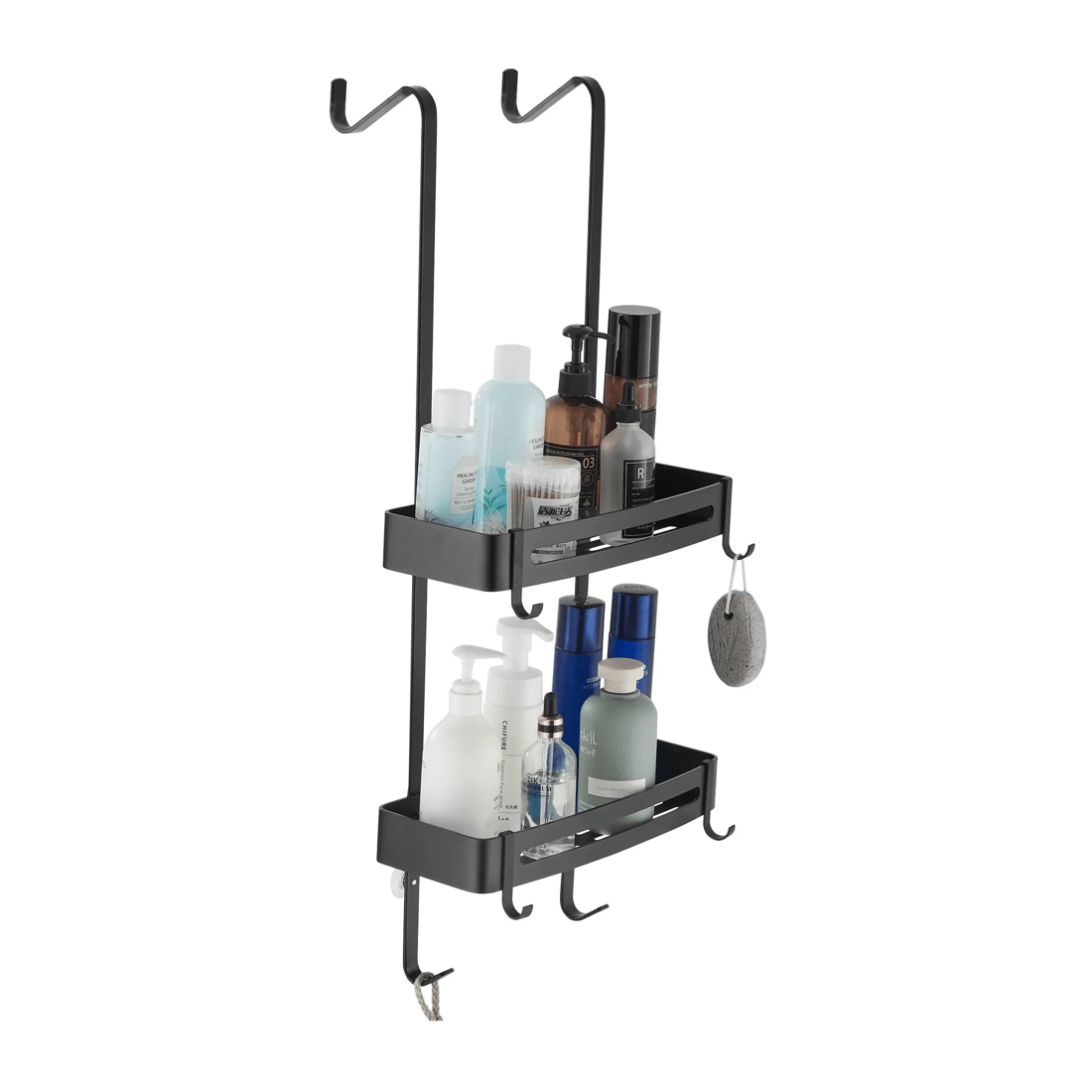 2 2 Tier Bathroom Shower Caddy Aluminium Alloy Rust Free Waterproof Bath Storage Rack Organizer - Carbon Grey - Grey, 2 of 5