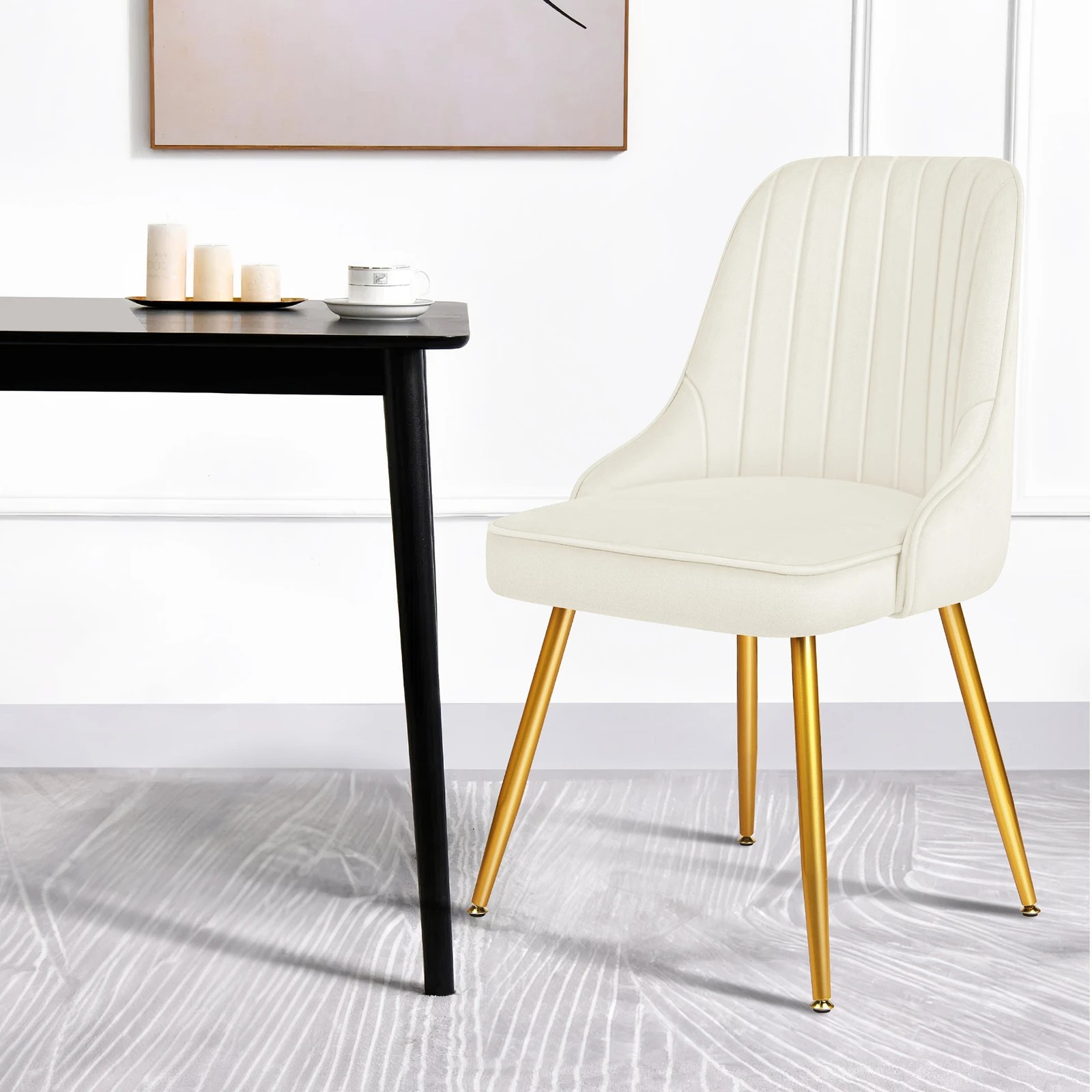 4 Alfordson 4x Dining Chairs Kitchen Accent Lounge Padded Tufted Seat Velvet - Beige, 4 of 8