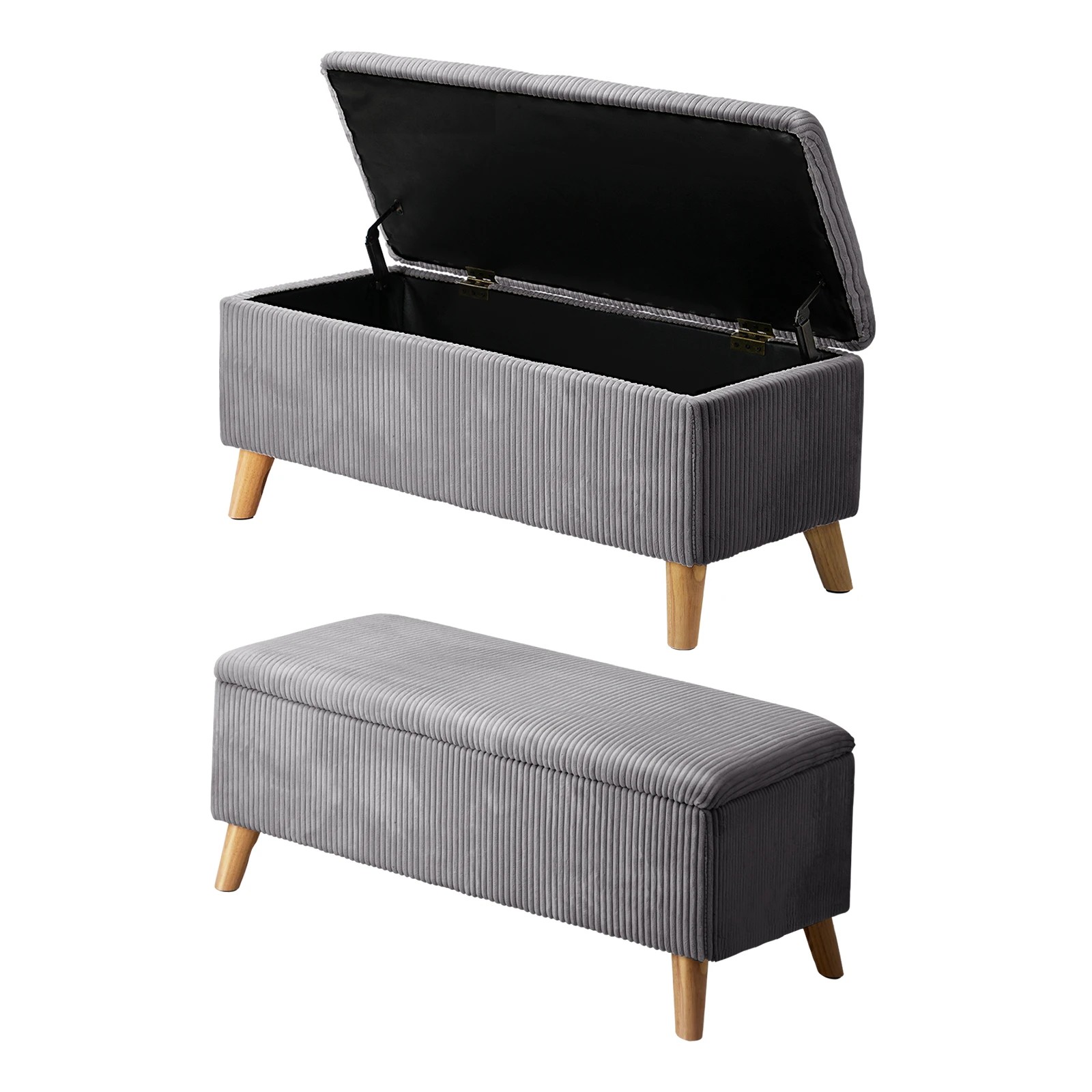 1 Oikiture Storage Ottoman Blanket Box Chest Toy Foot Stool Large Velvet
 - Grey, 1 of 10