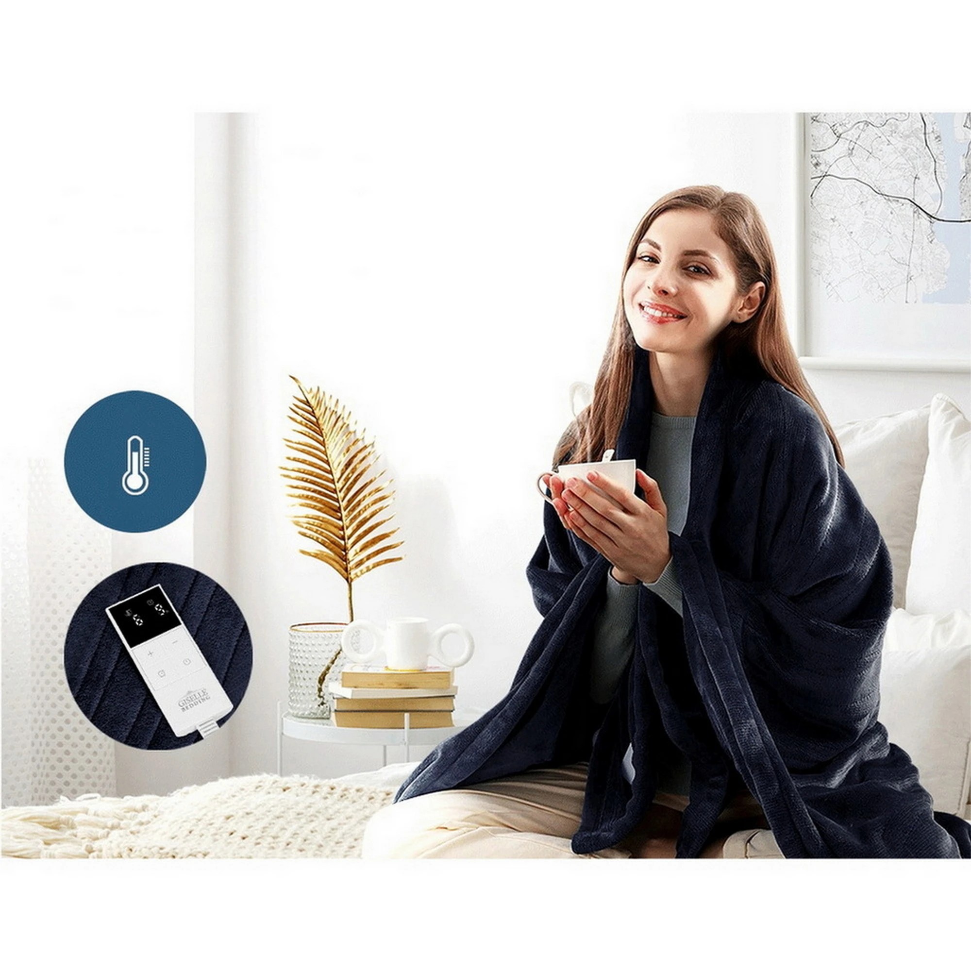 4 Giselle Electric Throw Rug Heated Blanket Fleece - Charcoal, 4 of 10