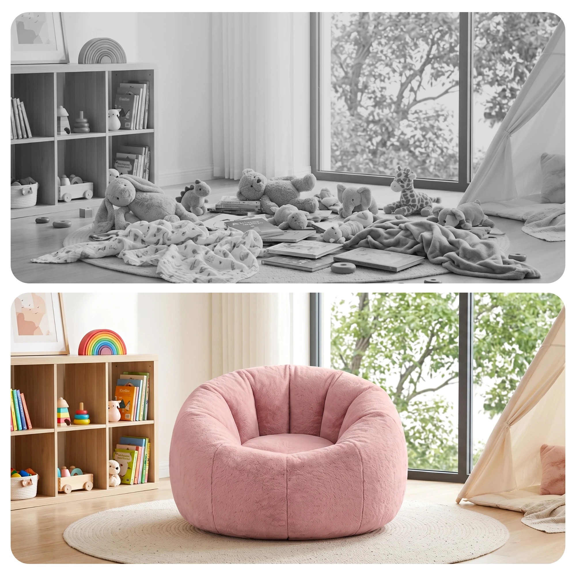 9 Artiss Bean Bag Chair Cover Faux Fur No Filler Washable Lazy Sofa Cover - Pink, 9 of 10