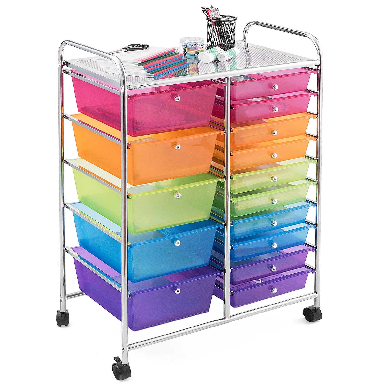 8 Costway 15 Drawers Rolling Storage Cart Mobile Utility Trolley -  Rainbow, 8 of 8