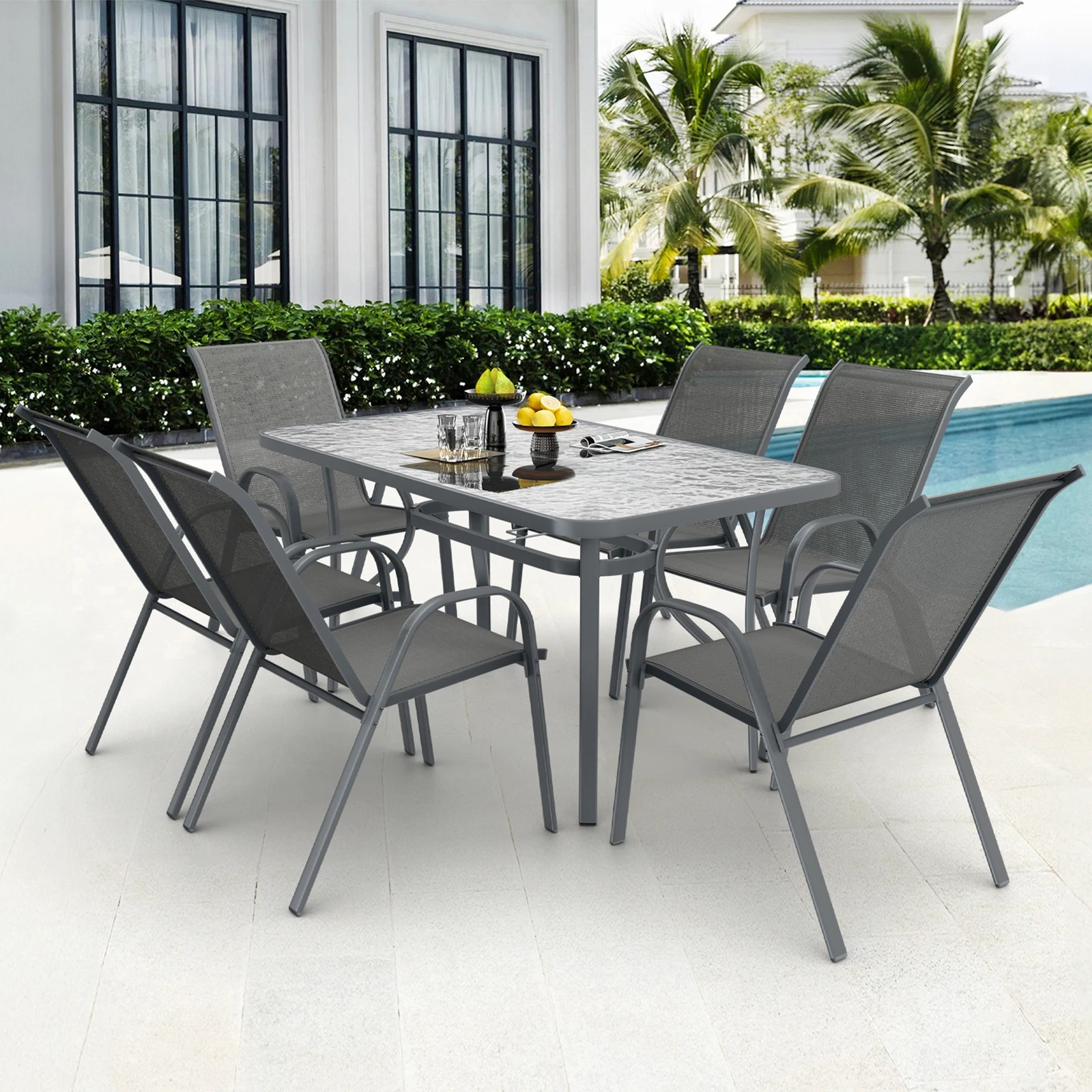 4 Alfordson 7PCS Outdoor Dining Set Patio Table and Chairs Garden Furniture - Grey, 4 of 10