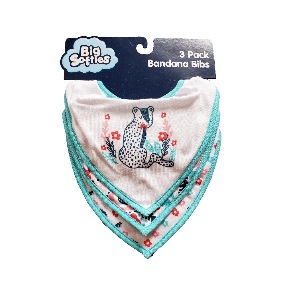 1 Big Softies 3 Pack Bandana Bibs, Lepord, 1 of 2