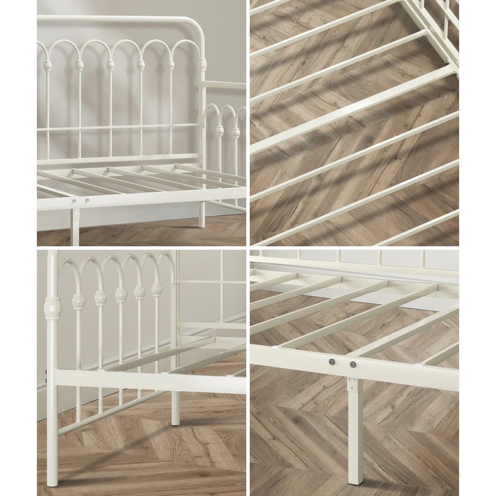 6 Oikiture Metal Daybed Frame Single Size Sofa Bed Support with Mattress - Beige, 6 of 10