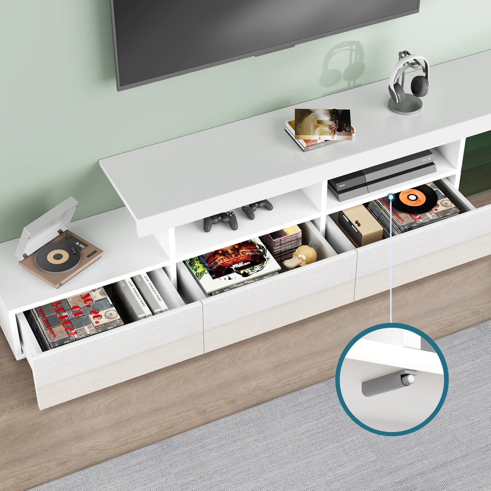 8 Alfordson Entertainment Unit 220cm TV Stand LED Light Storage Gloss - White, 8 of 10