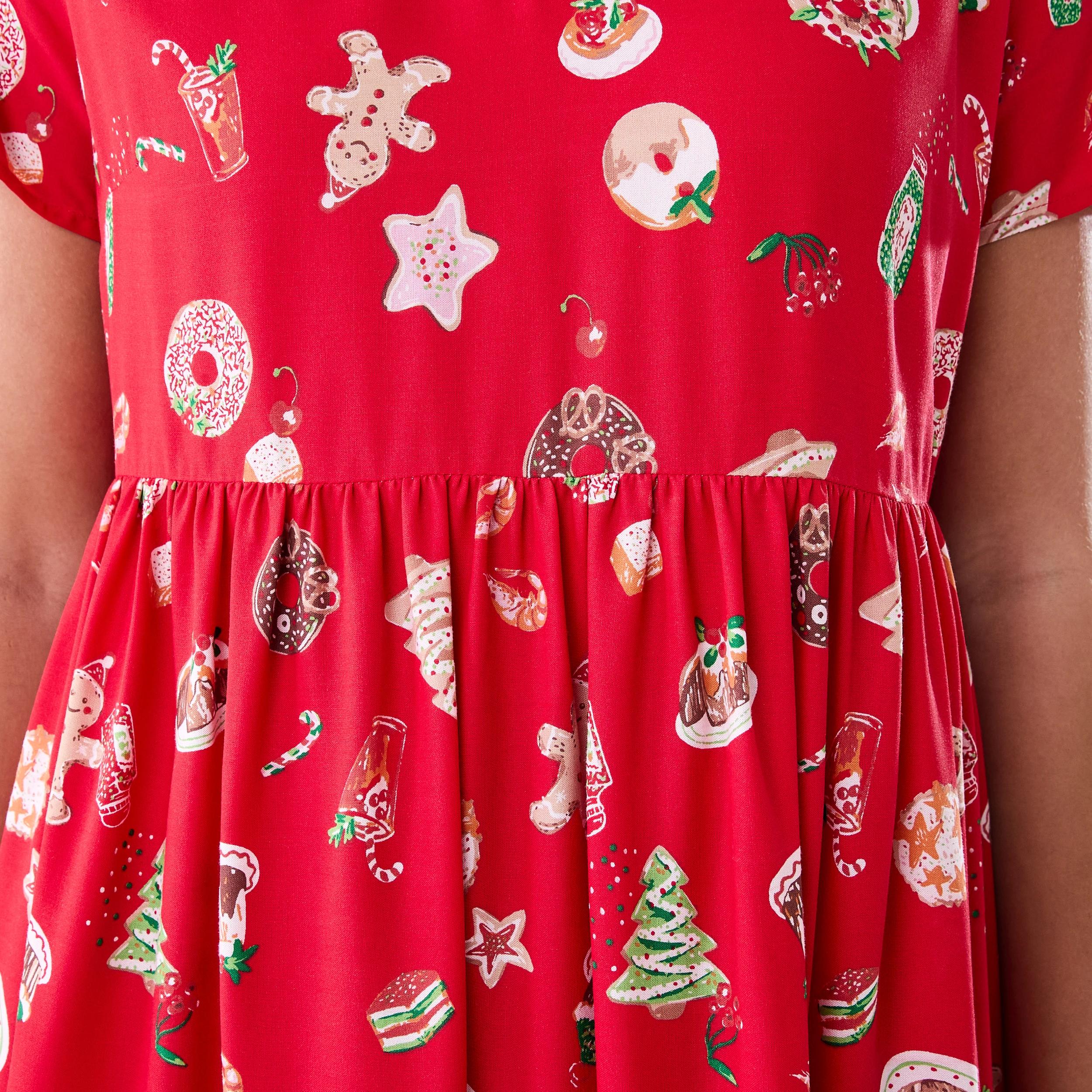 6 Short Sleeve Christmas Mini Dress Red Xmas, 6 of 8