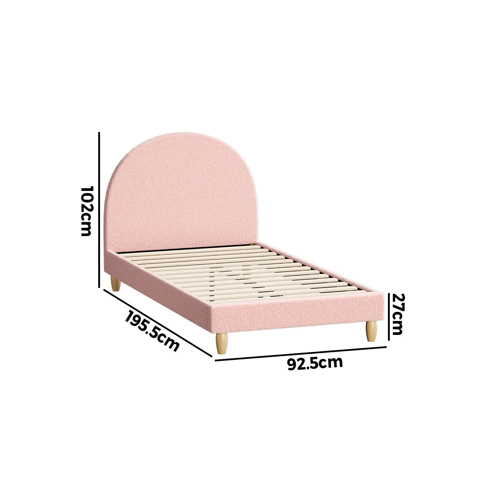 2 Oikiture Bed Frame Single Size Boucle - Pink, 2 of 7