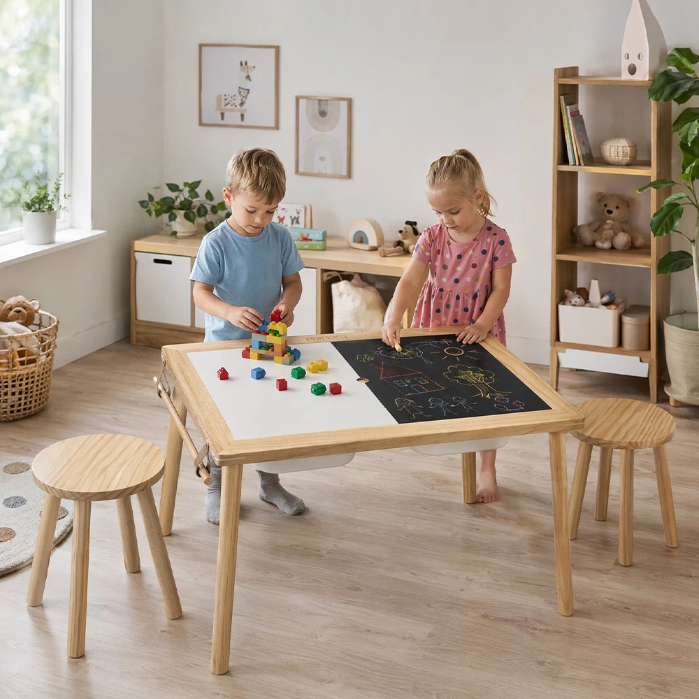 3 PlayPals Kids Sensory Table Chair Set with Double-Sided Board & Storage Bins - Natural, 3 of 3