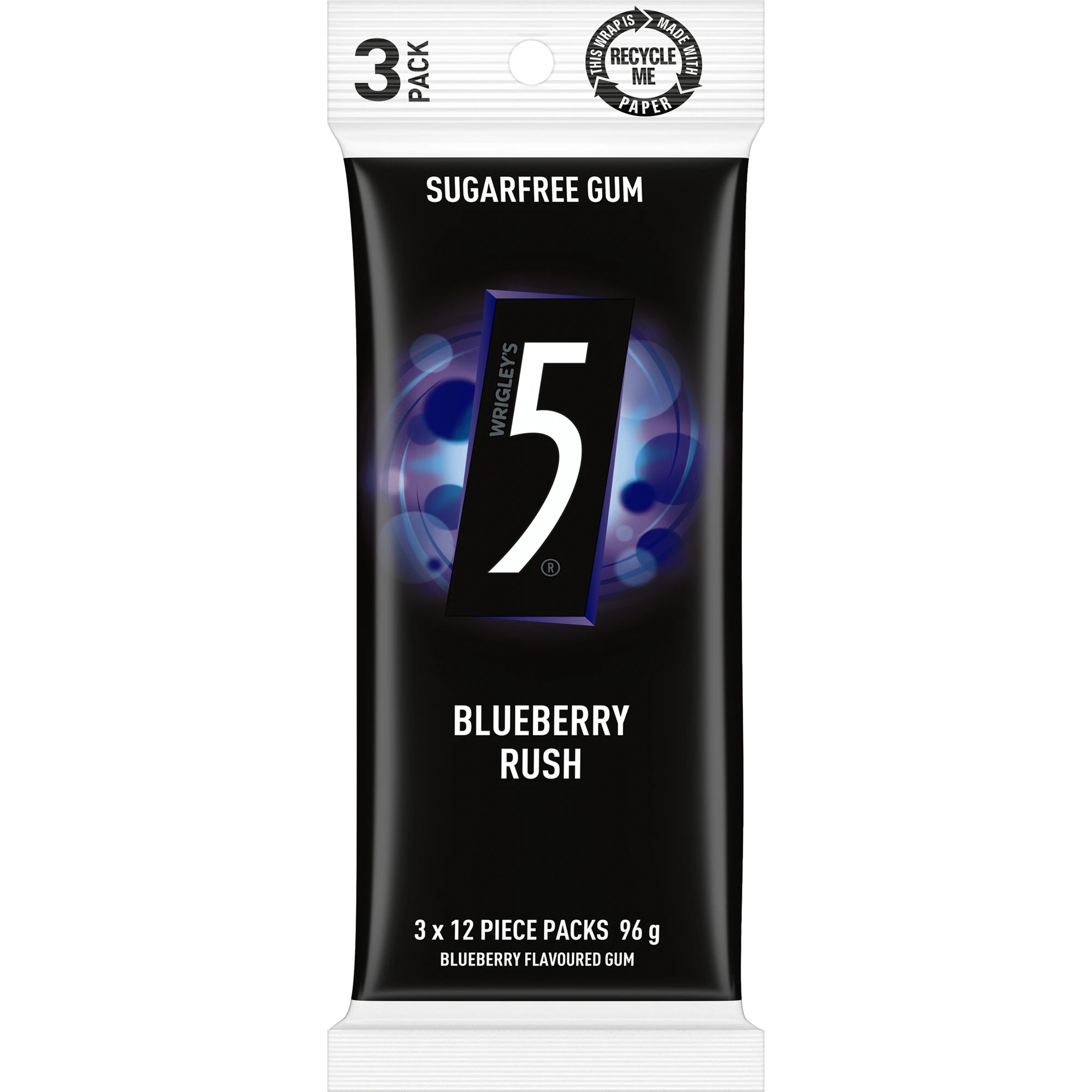 1 Wrigley's 3 Pack 5 Blueberry Rush Sugarfree Gum 96g, 1 of 4