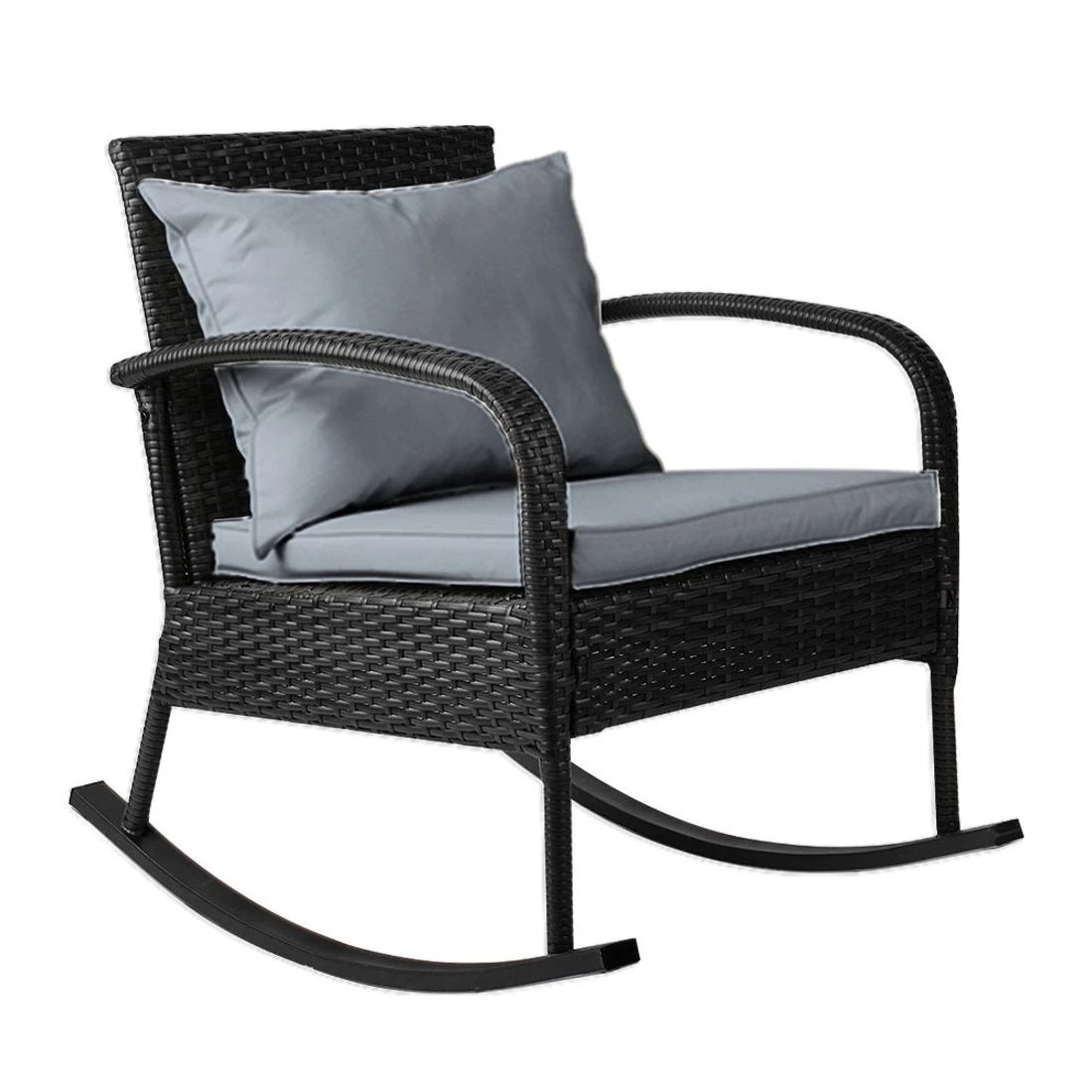 1 Gardeon Rocking Chair Wicker Outdoor Furniture Garden Patio Lounge Setting - Black, 1 of 6