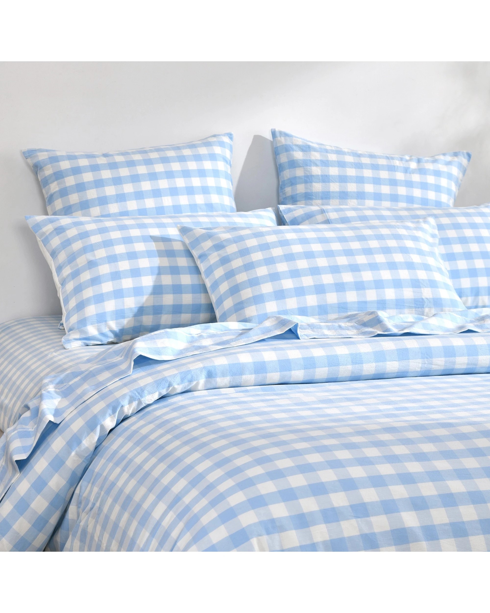 5 Dreamaker Lola Yarn Dyed Washed Cotton Gingham Sheet Set - Queen Bed - Sky, 5 of 6