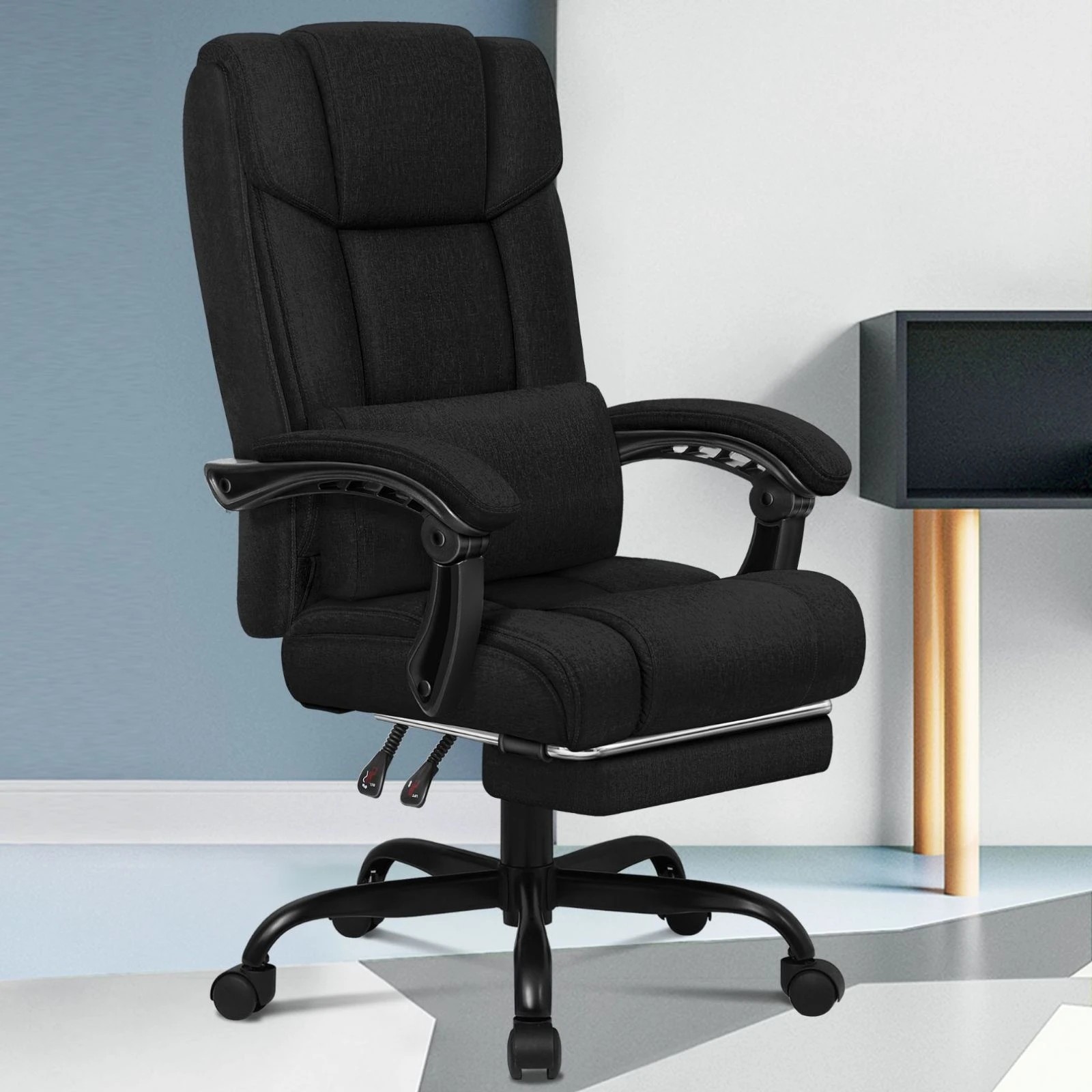 10 Alfordson Office Chair Executive Computer Gaming Fabric Seat Recliner - Black, 10 of 10