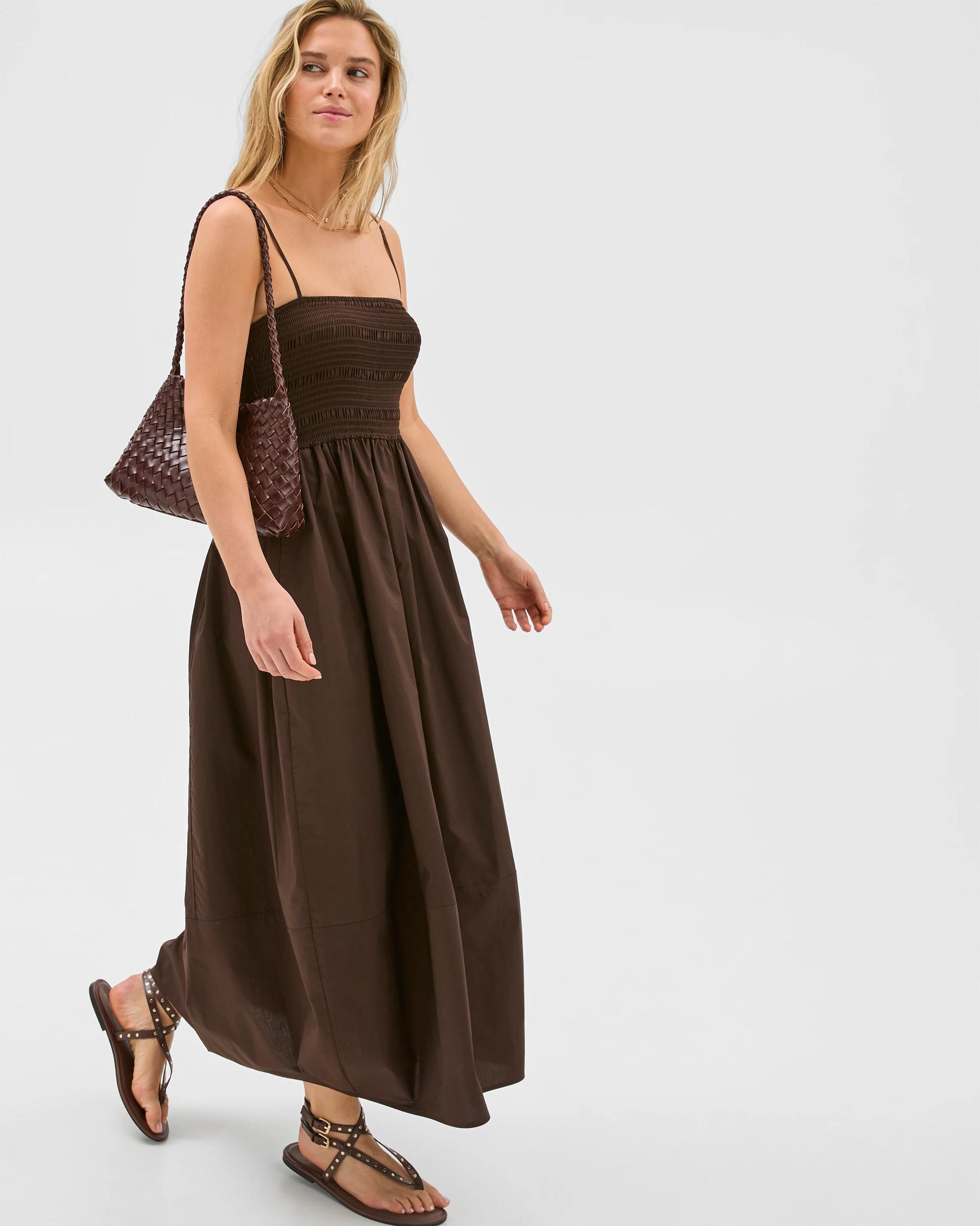 4 Shirred Cocoon Midi Dress - Lily Loves BROWN, 4 of 9