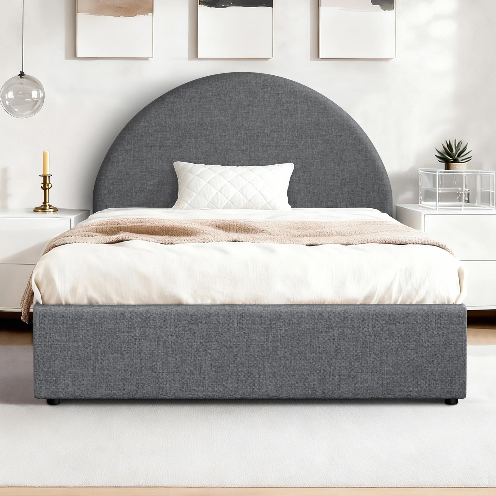 3 Alfordson Bed Frame King Single Arched Base Gas Lift Storage Fabric Hoult - Grey, 3 of 10