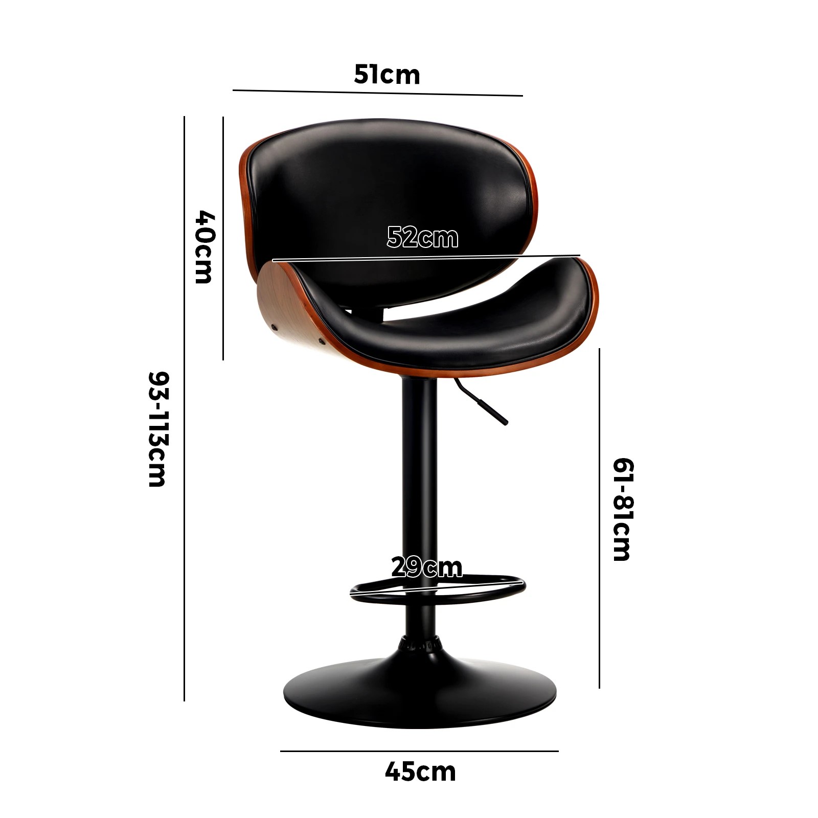 10 Oikiture 2x Bar Stools Kitchen Stool Swivel Chair Wooden Leather Gas Lift
 - Black, 10 of 10