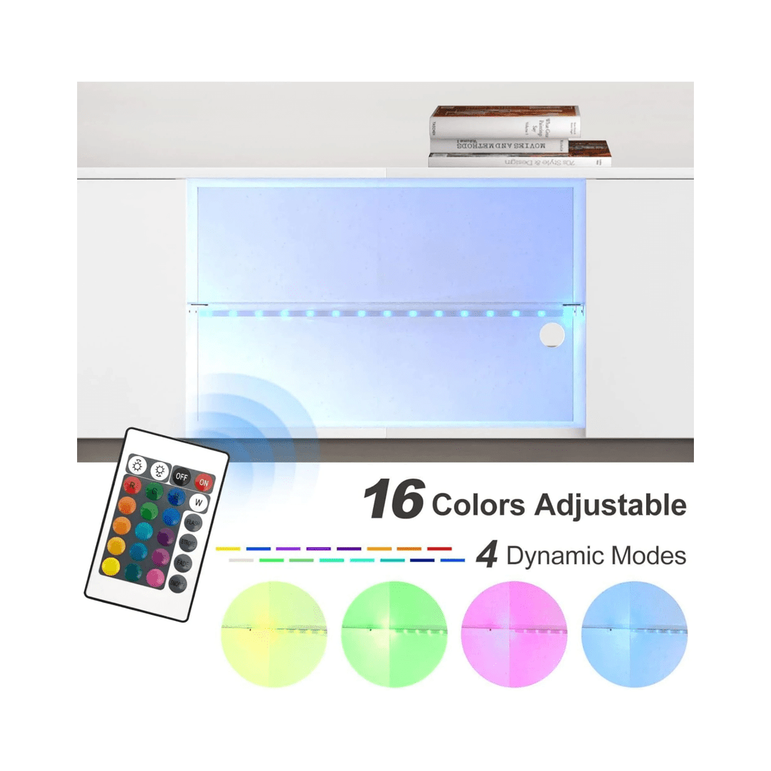 6 Advwin Tv Cabinet 160cm Led Entertainment Unit Stand Glass Shelf White, 6 of 10