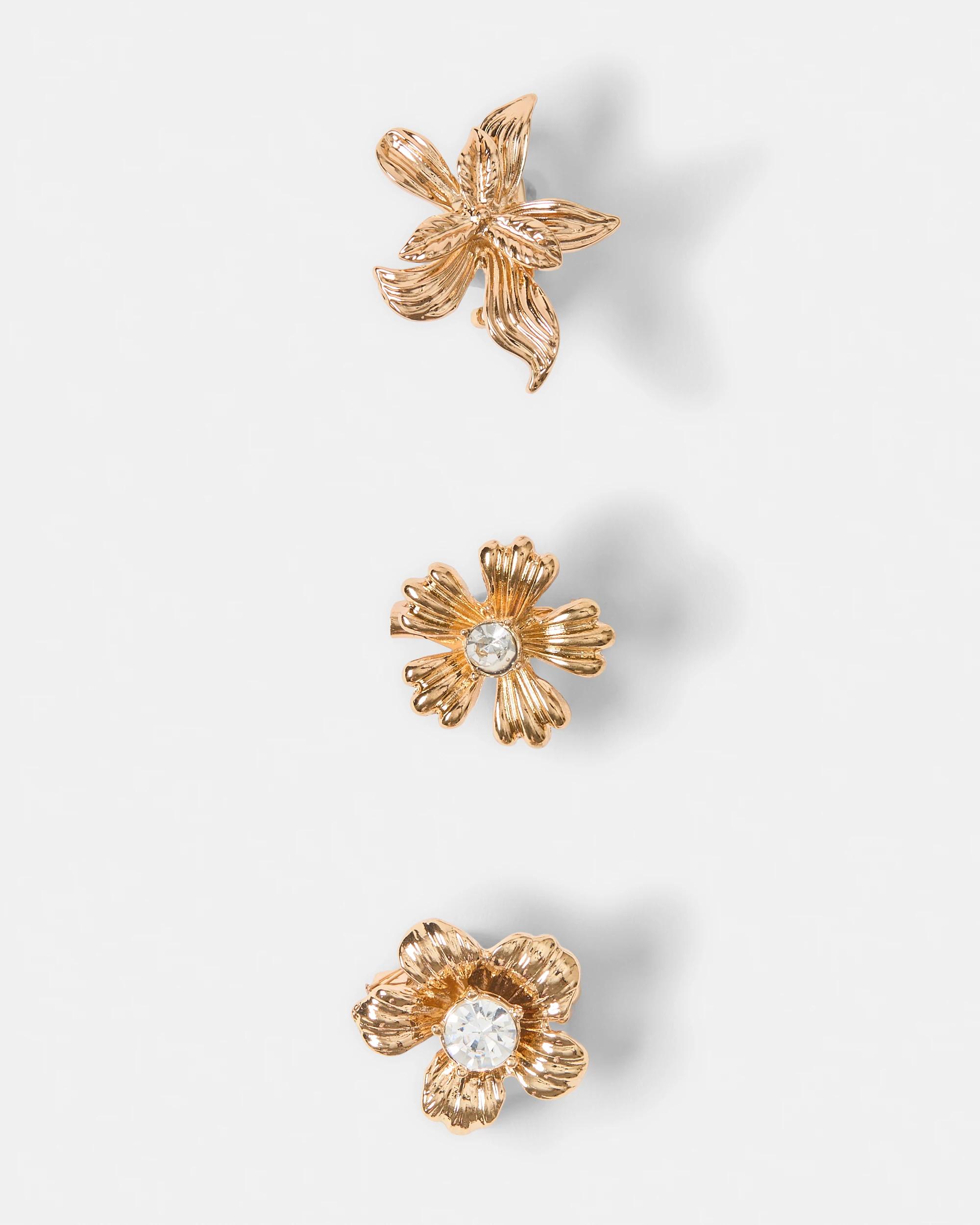 1 3 Pack Flower Brooch - Gold Tone Gold, 1 of 4
