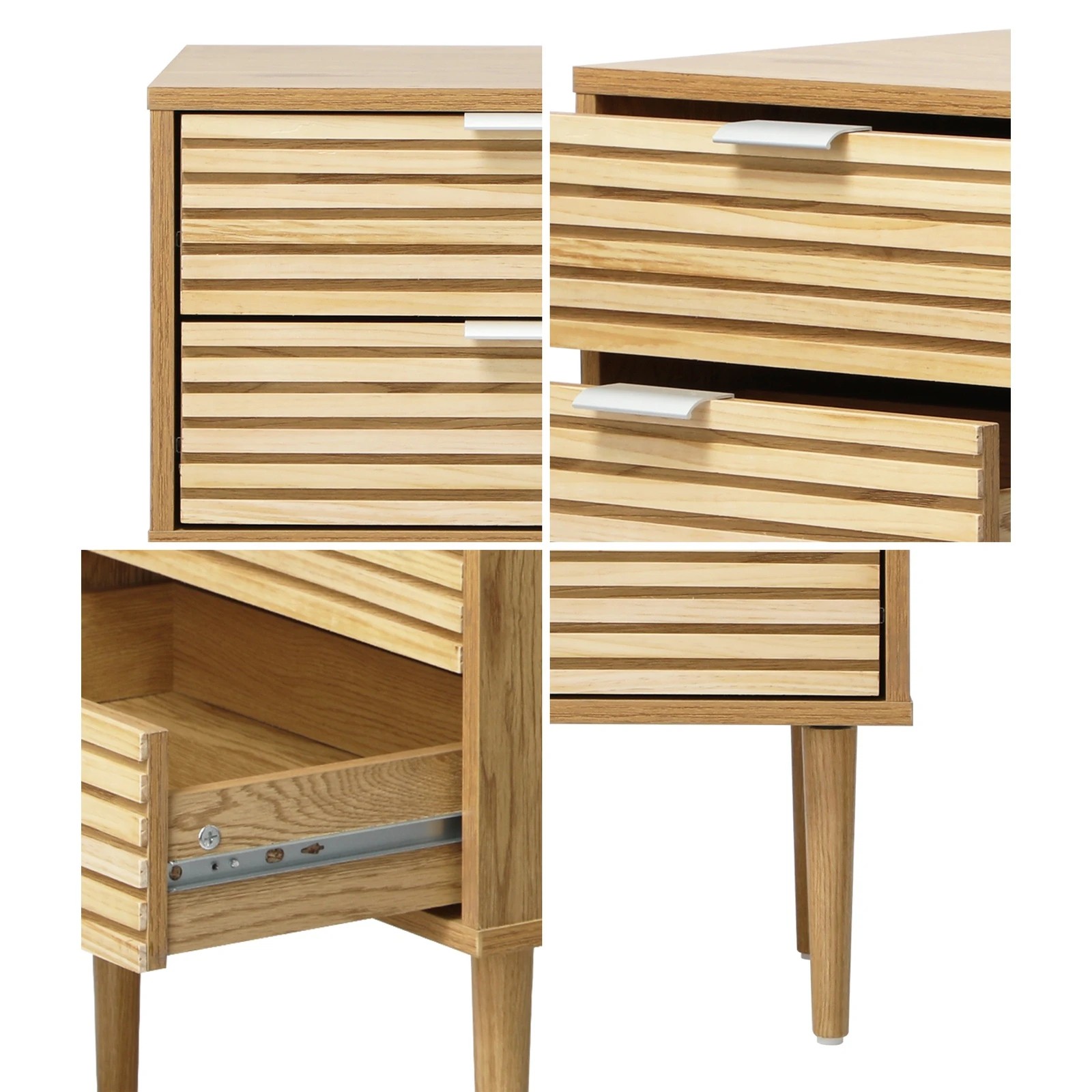 5 Oikiture Bedside Table 2 Drawers Side Table Cabinet Metal Handle - Natural, 5 of 8