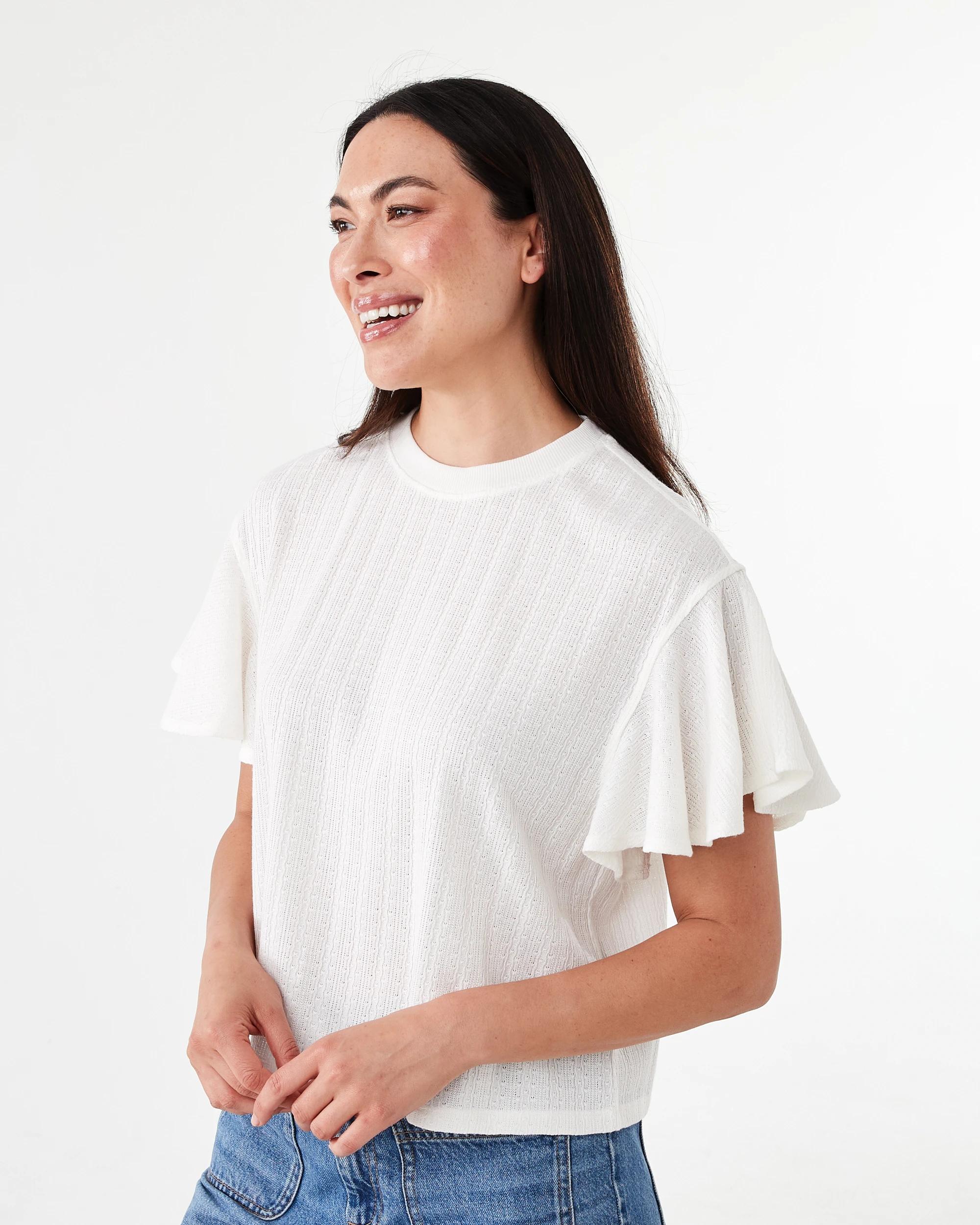 2 Short Sleeve Flutter Top Cld White, 2 of 7