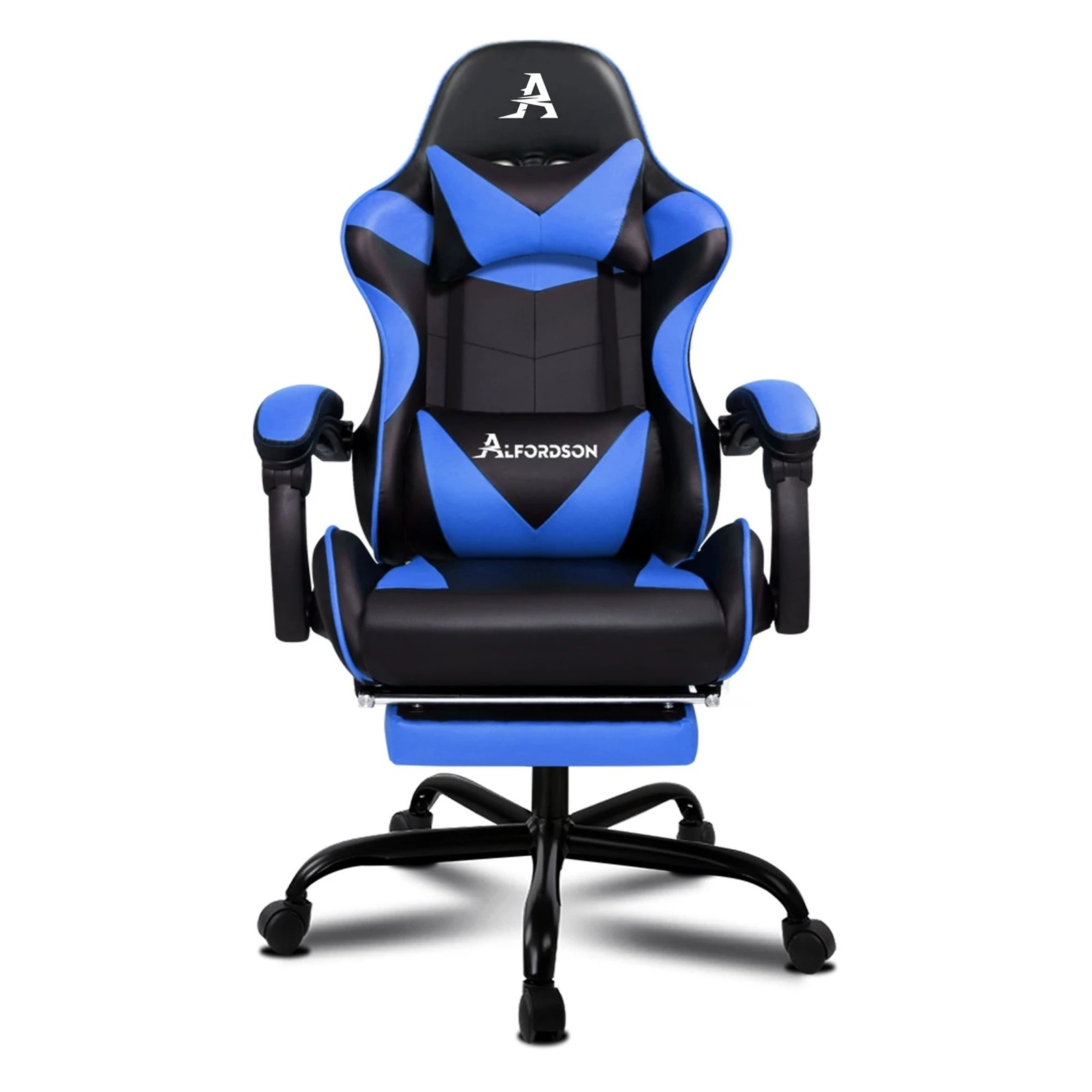 6 Alfordson Gaming Chair Office Executive Racing Footrest Seat PU Leather - Blue, 6 of 10