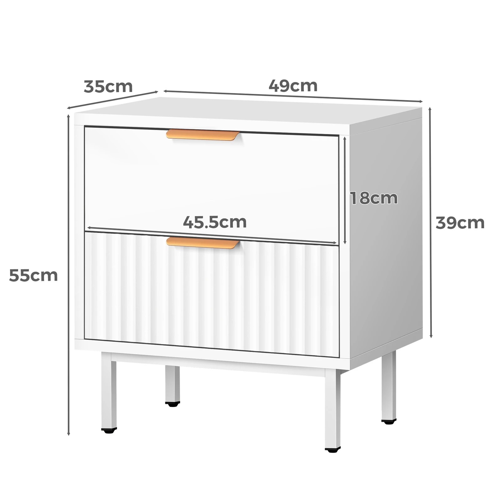 3 Alfordson Bedside Table Nightstand 2 Drawers Side Storage Cabinet - White, 3 of 10