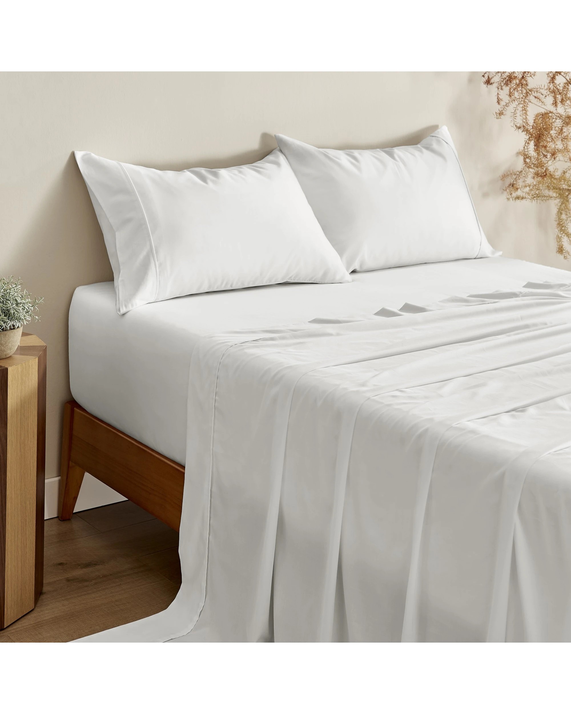 1 Serene 400TC Bamboo Cotton Sateen Sheet Set - Queen Bed - White, 1 of 6