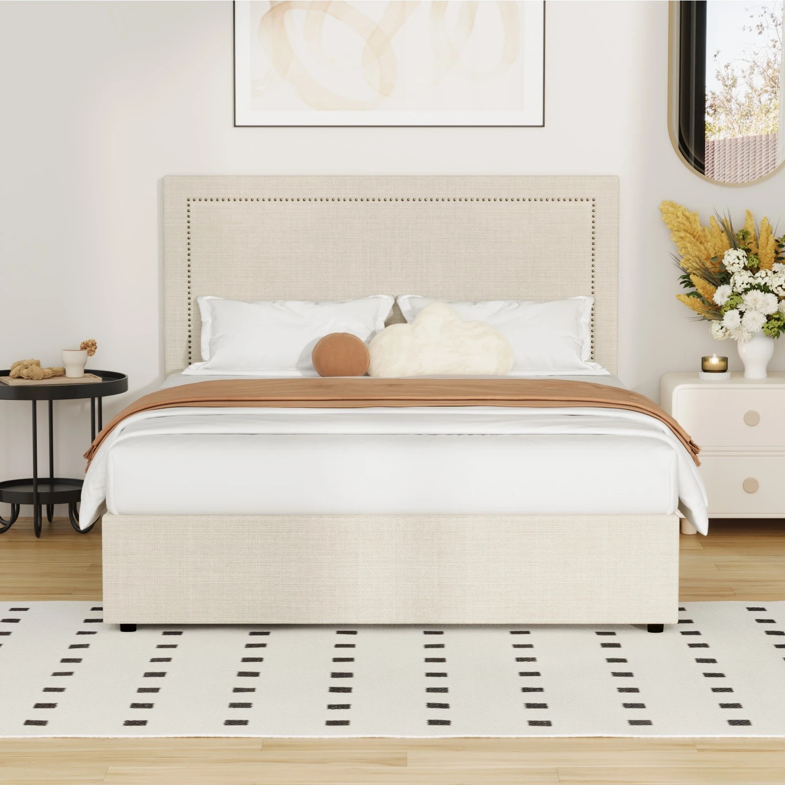 3 Oikiture Double Bed Gas Lift Bed Frame
 - Beige, 3 of 10