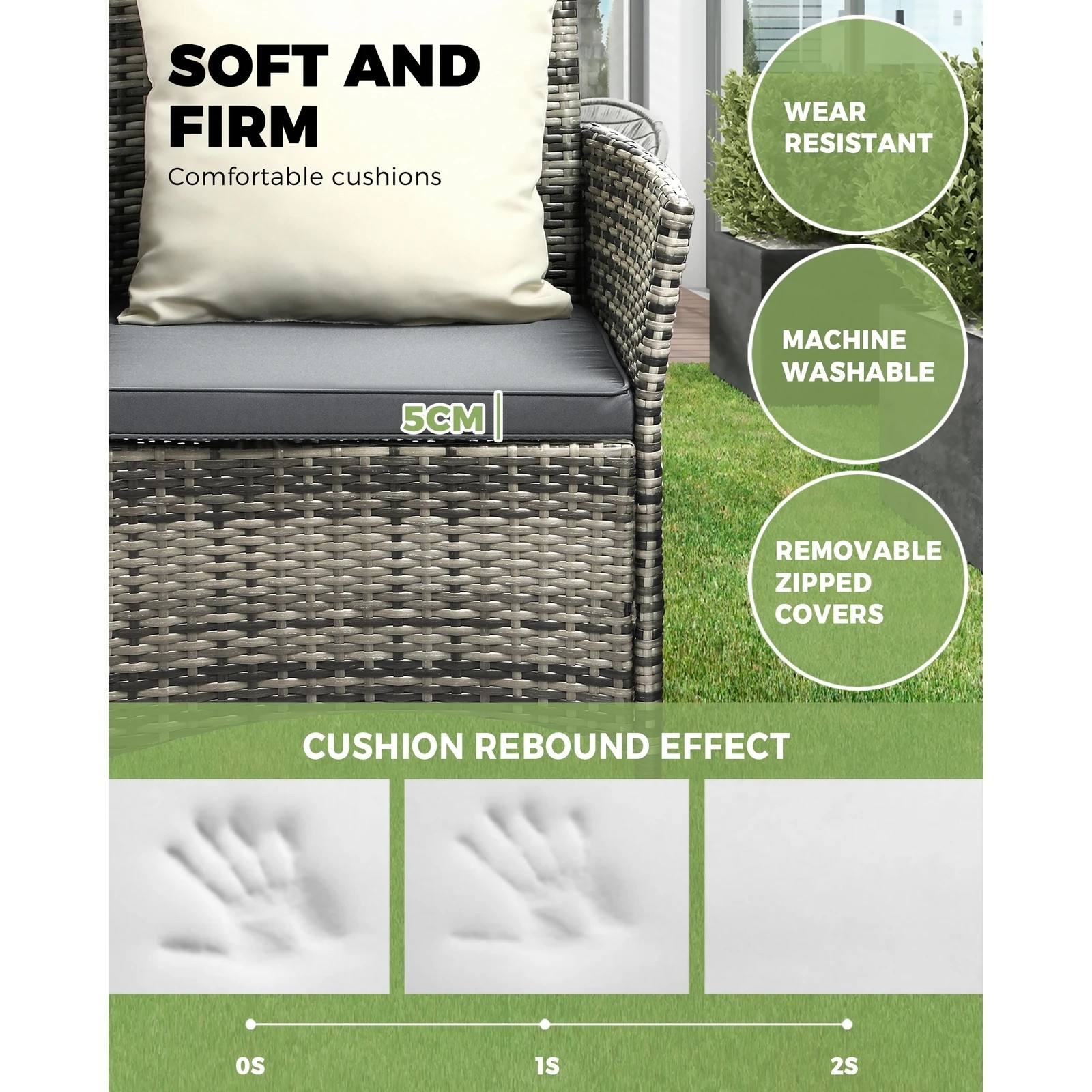 8 Livsip Outdoor Furniture Setting 3 Piece Wicker Bistro Set Patio Chairs Table
 - Grey, 8 of 10