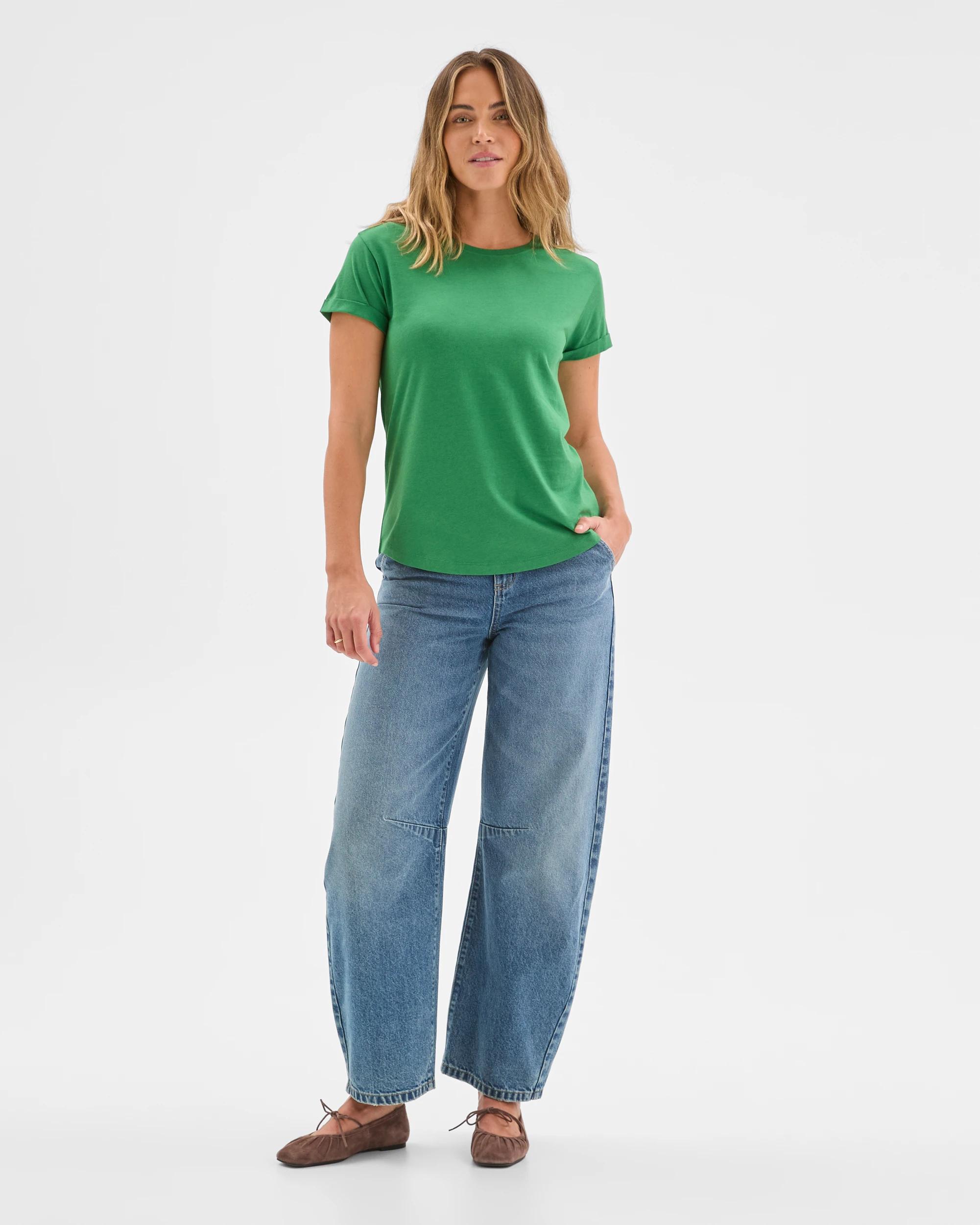 2 Target Woman Relaxed Fit Crew Neck T-Shirt PINE GREEN, 2 of 6