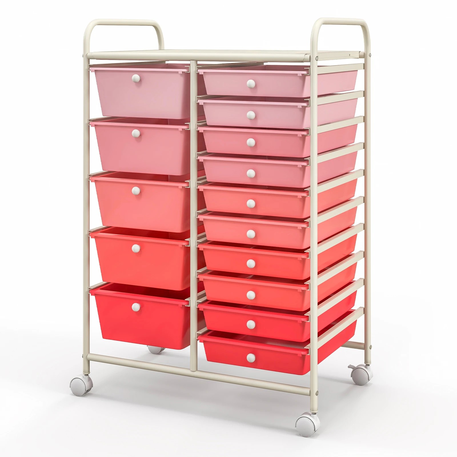 1 Costway 15 Drawers Rolling Storage Cart Mobile Utility Trolley - Pink, 1 of 3