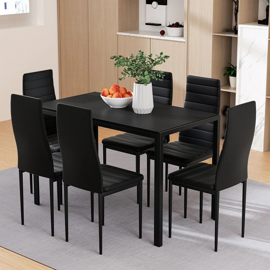 1 Artiss Dining Chairs And Table Dining Set 6 Chair Set Of 7
 - Black, 1 of 6