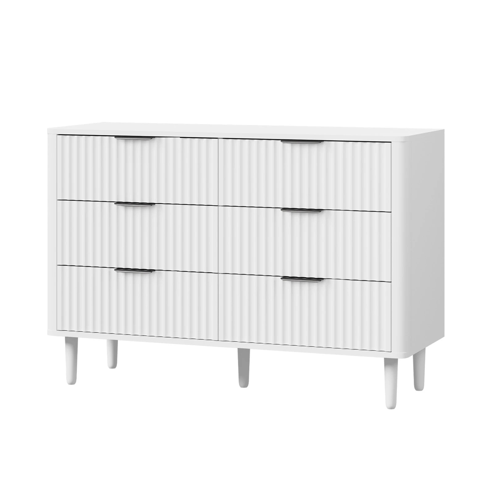1 Oikiture 6 Chest Of Drawers Storage Cabinet Dressers Lowboy Stripe
 - White, 1 of 9