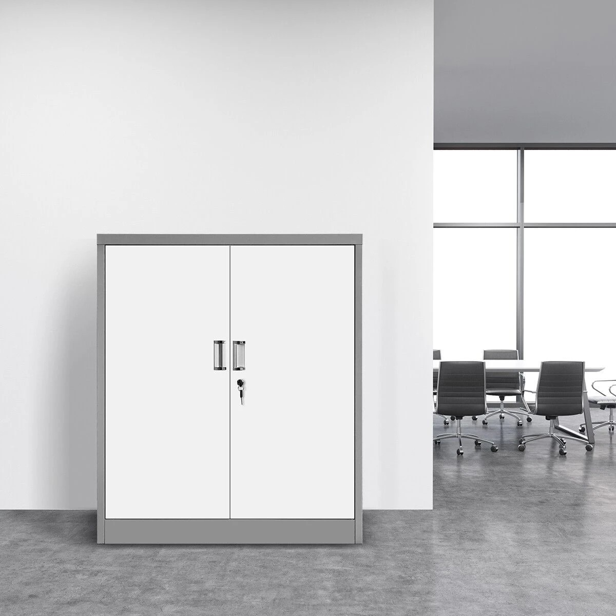 3 Ausway 109cm Metal Filing Cabinet 2 Door 4 Shelves Office Lockable File Cupboard, 3 of 6