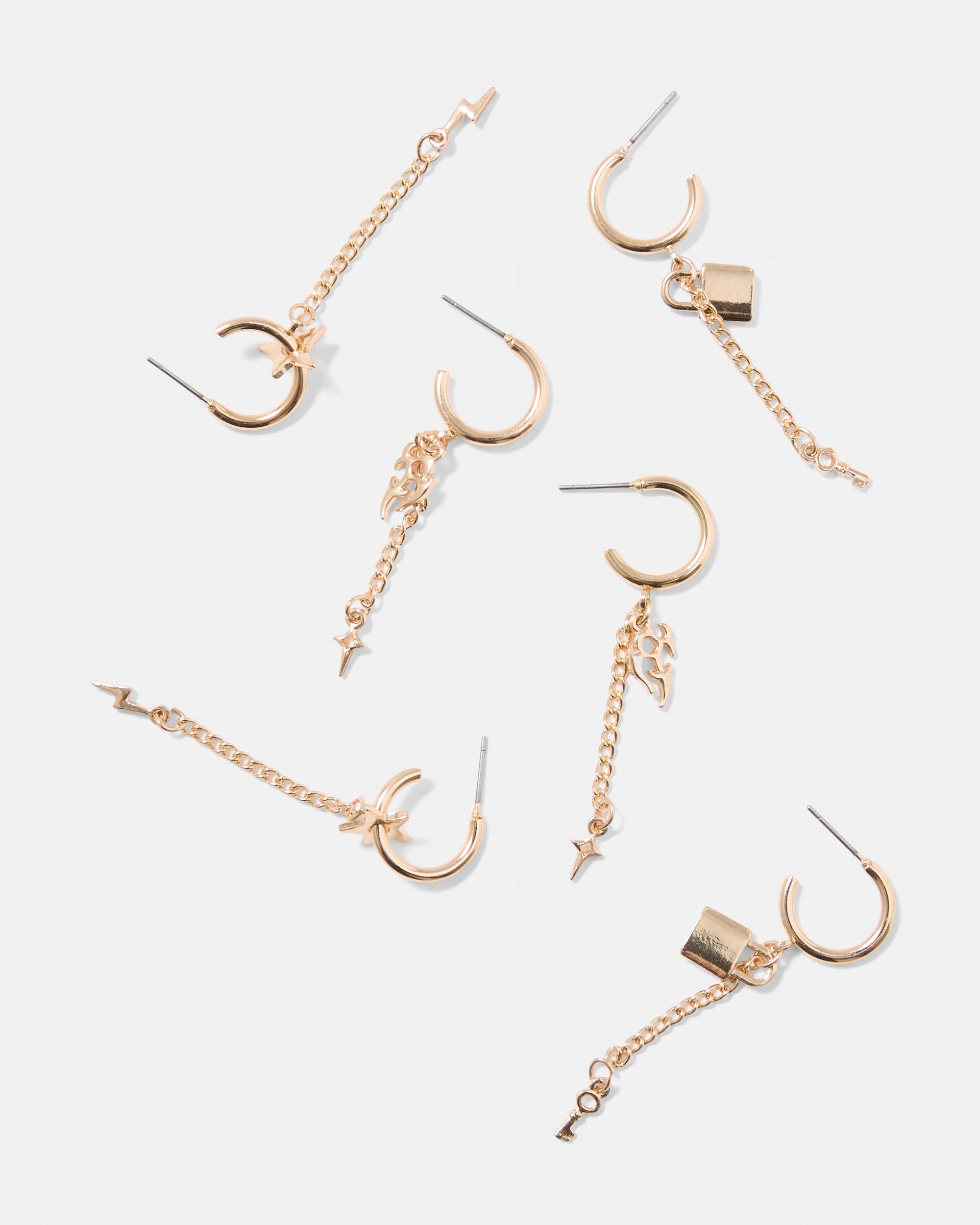 3 3 Pack Chain Hoop Earrings - Gold Tone Gold, 3 of 5