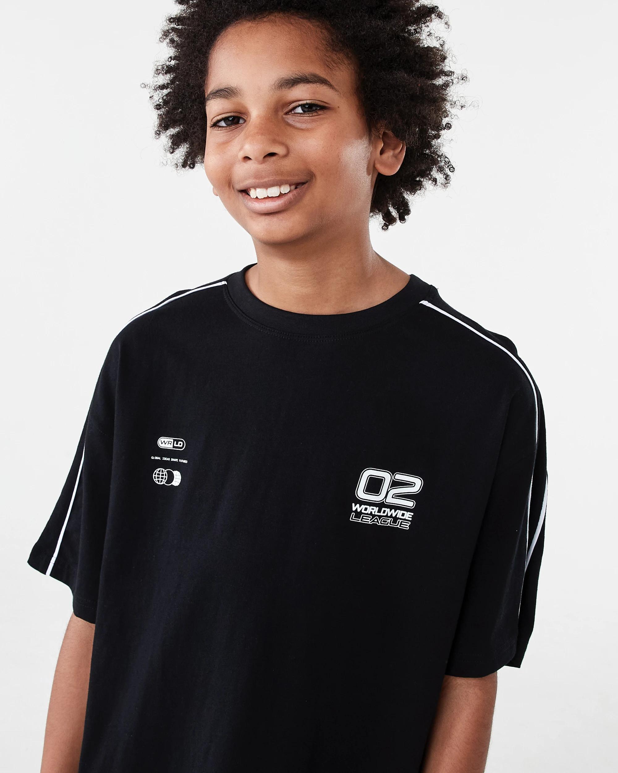 3 Short Sleeve Oversized Piped T-shirt Blk Varsit, 3 of 8