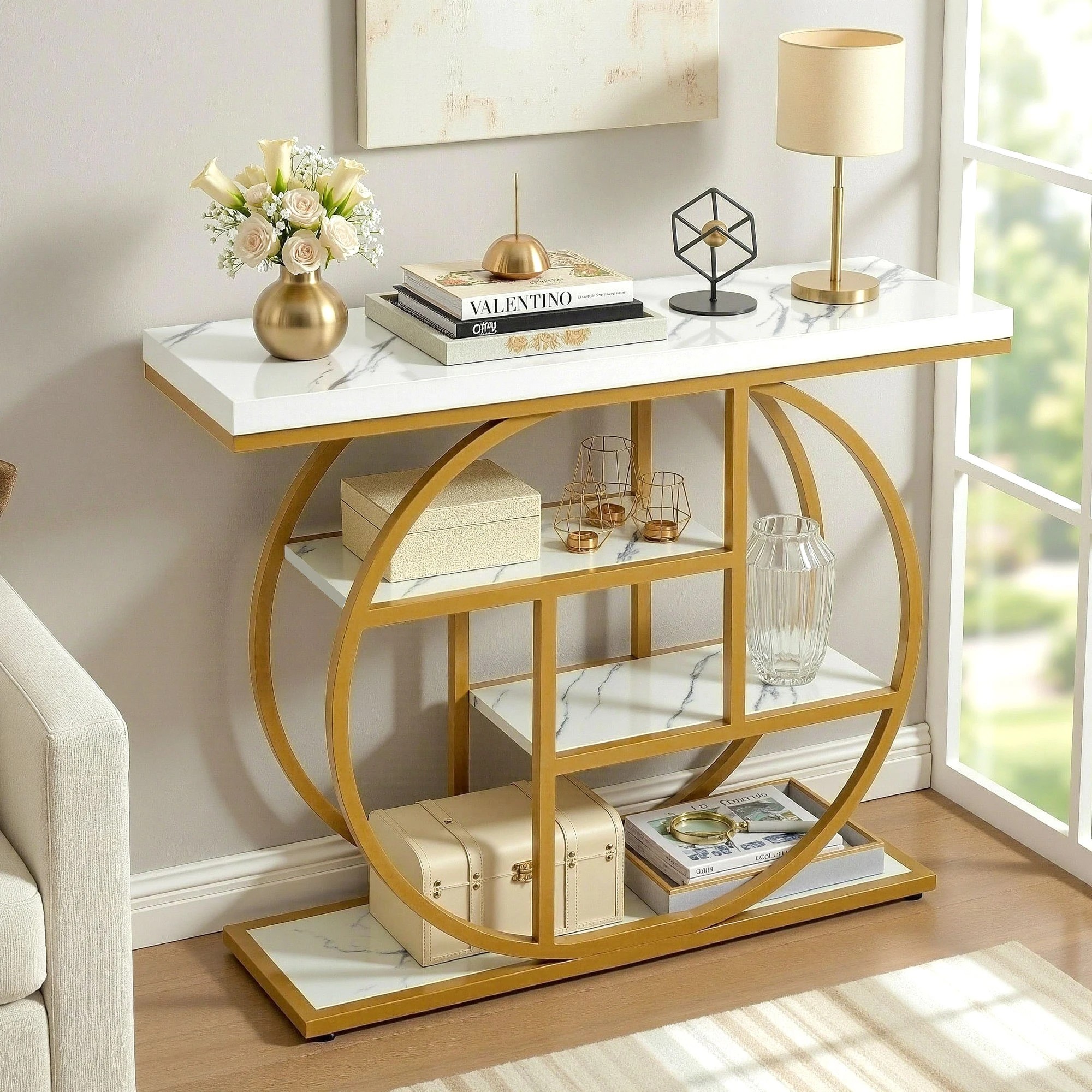 9 Artiss Console Table Marble Effect 4-Tier Shelves Entryway Desk 105CM - Multi, 9 of 9