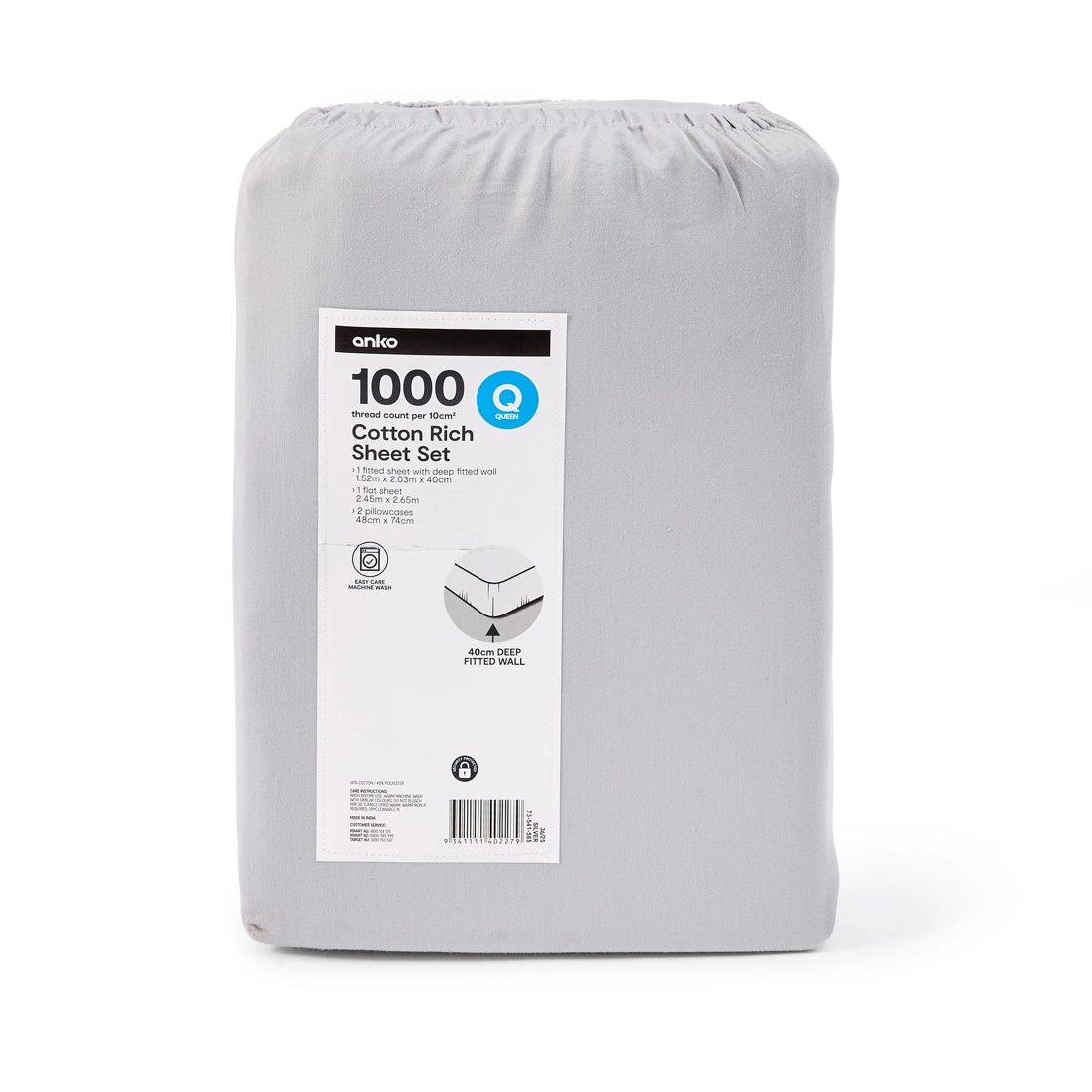 5 1000 Thread Count Cotton Rich Sheet Set - Queen Bed, Silver, 5 of 5